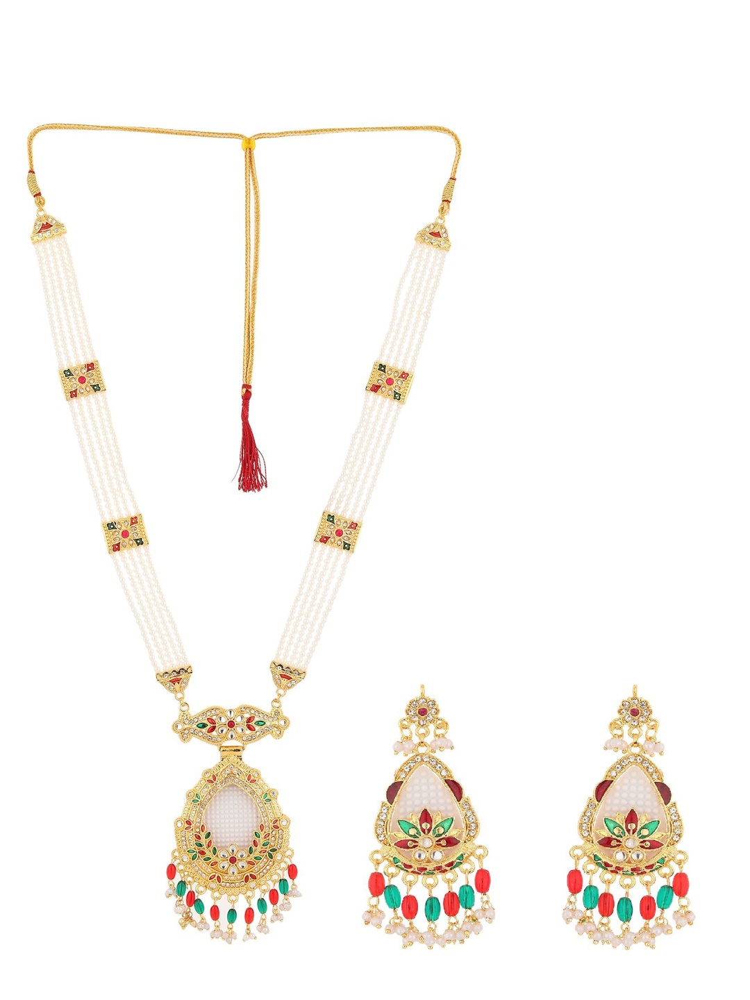 

Rhosyn Women Gold-Plated Stone Studded & Beaded Jewellery Set, Multi