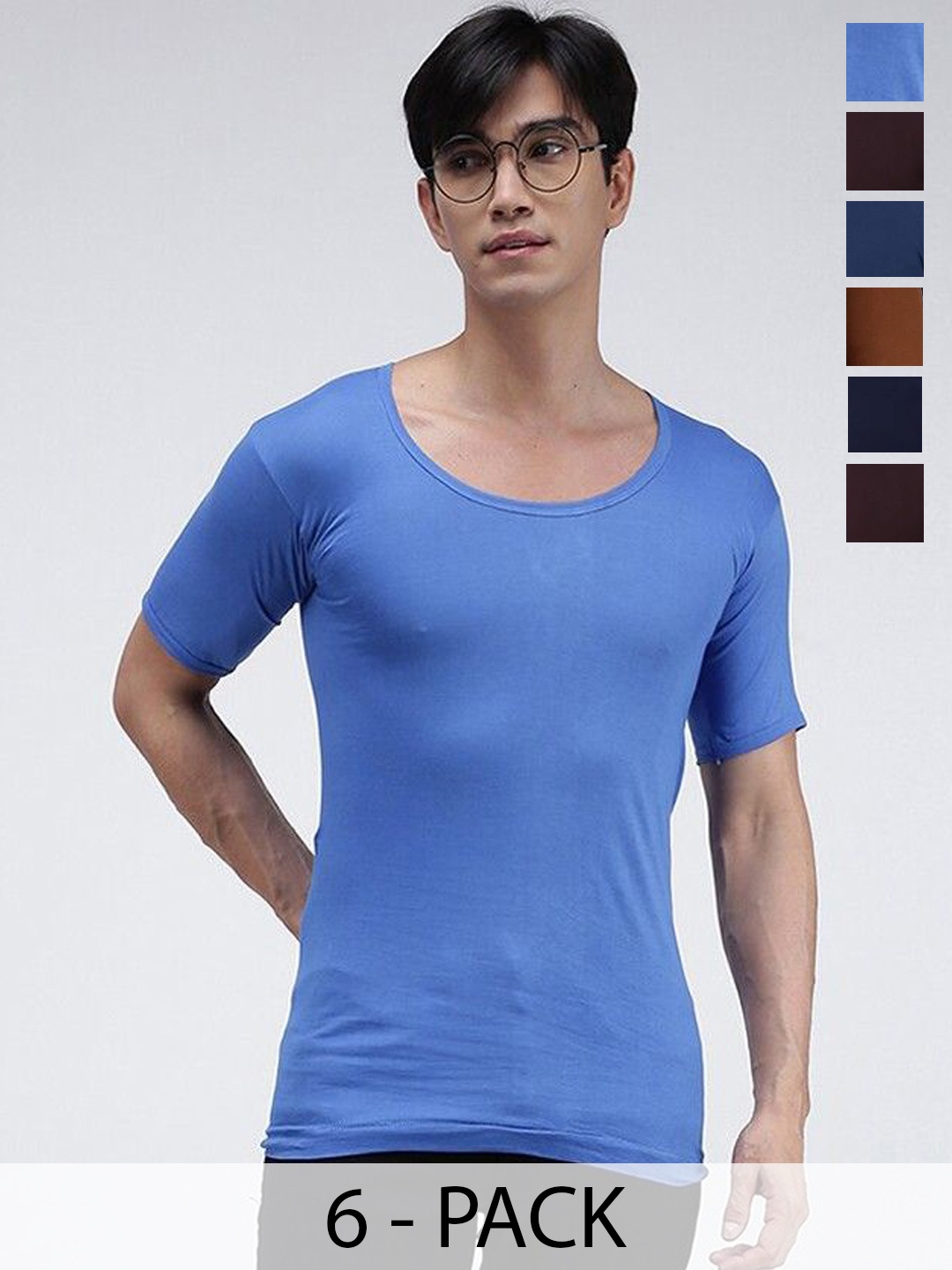 

AMUL COMFY Pack of 6 Cotton Sleeveless Innerwear Vests Comfy-Color-RNS-6-85, Blue