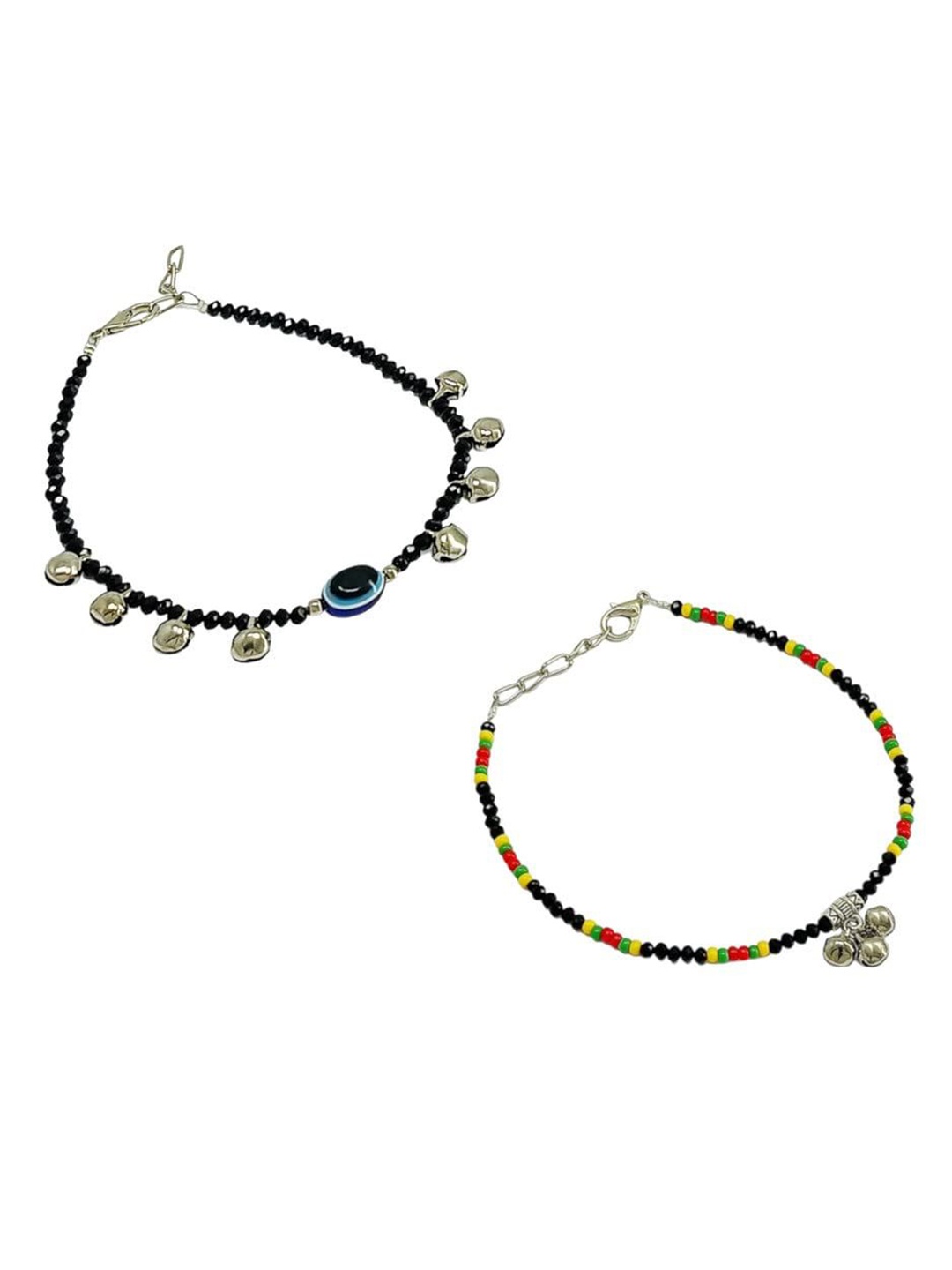 

HIGH TRENDZ Women Set of 2 Anklets, Black