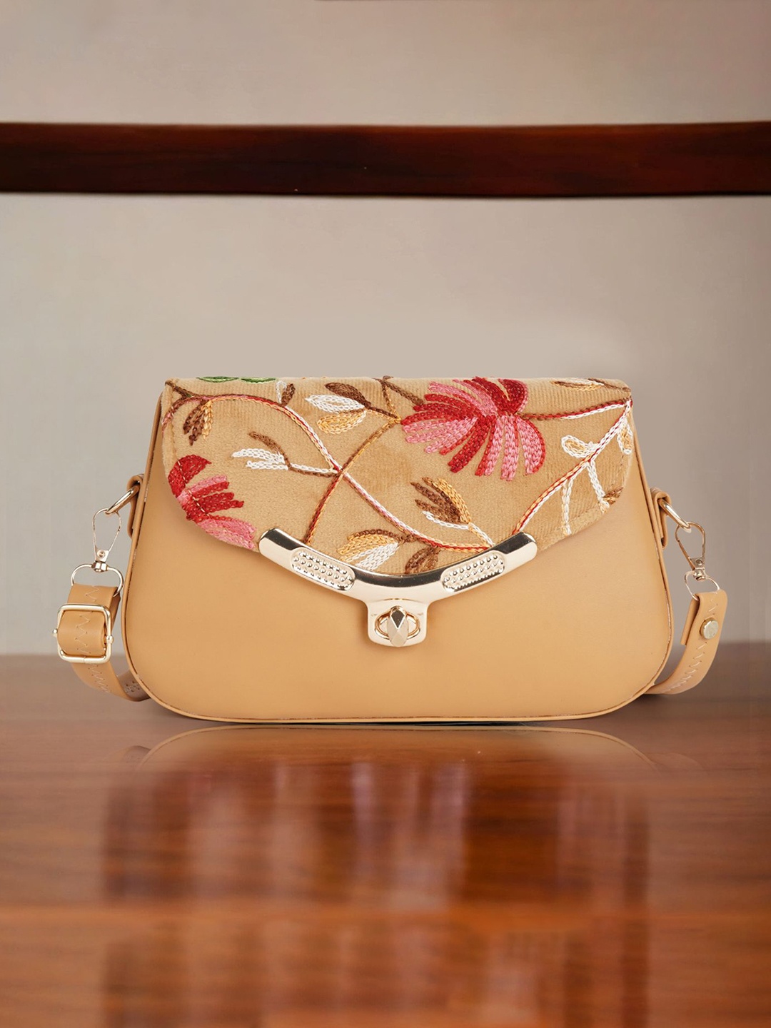 

SPOTIC Floral Printed Structured Sling Bag, Mustard