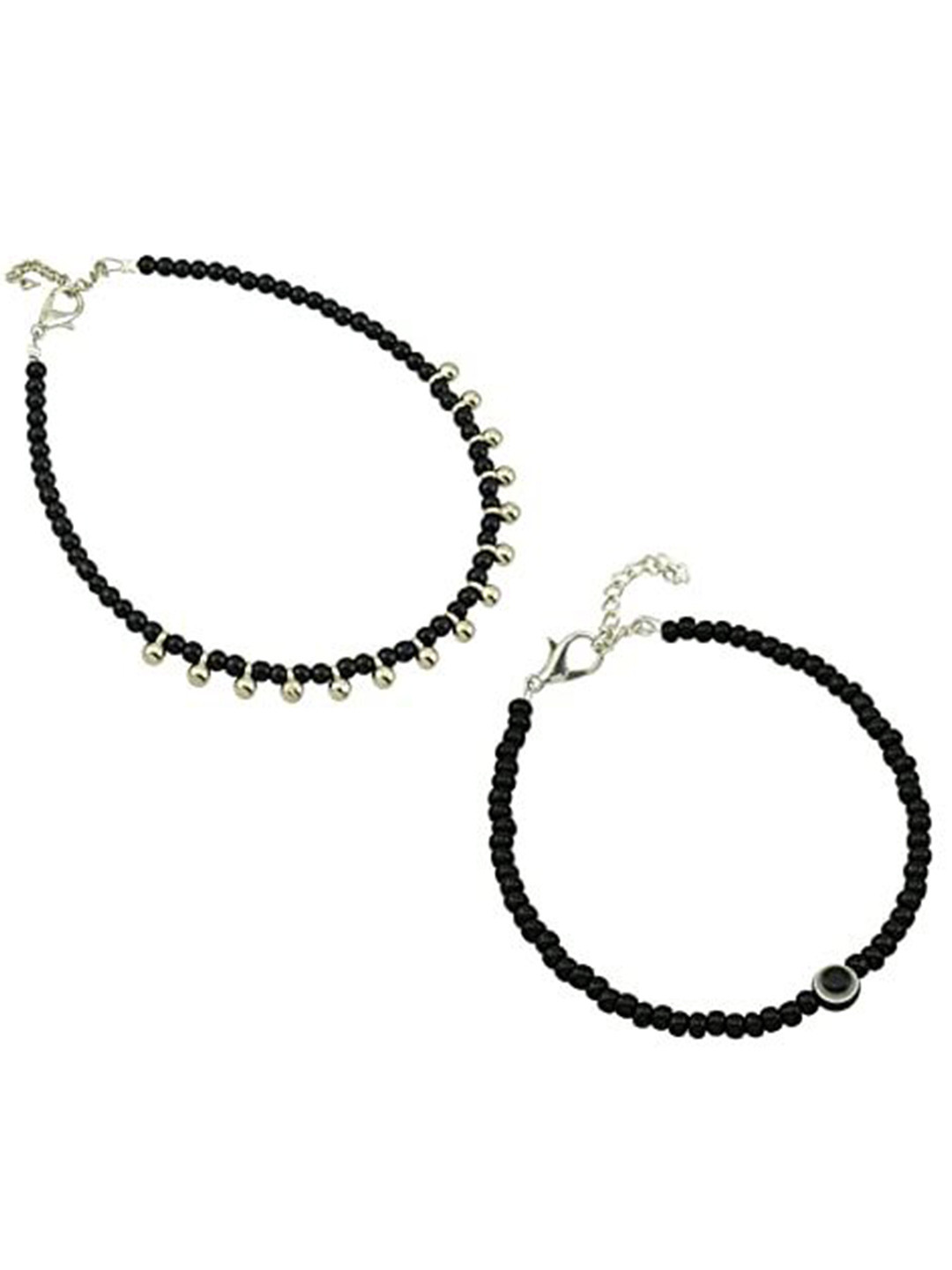 

HIGH TRENDZ Women Set of 2 Anklets, Black