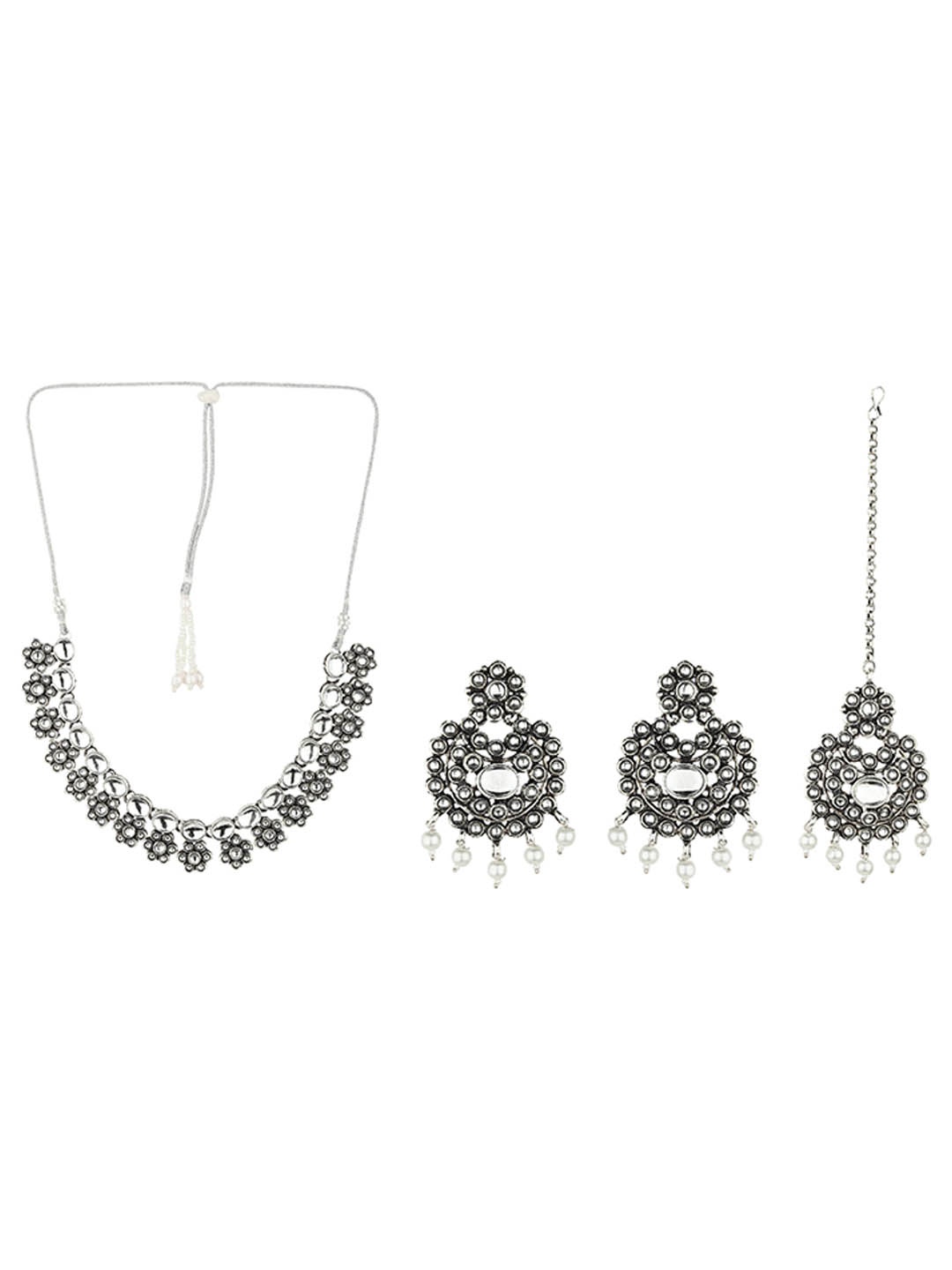 

Rhosyn Silver-Toned Stone Studded Oxidised Jewellery Set, White