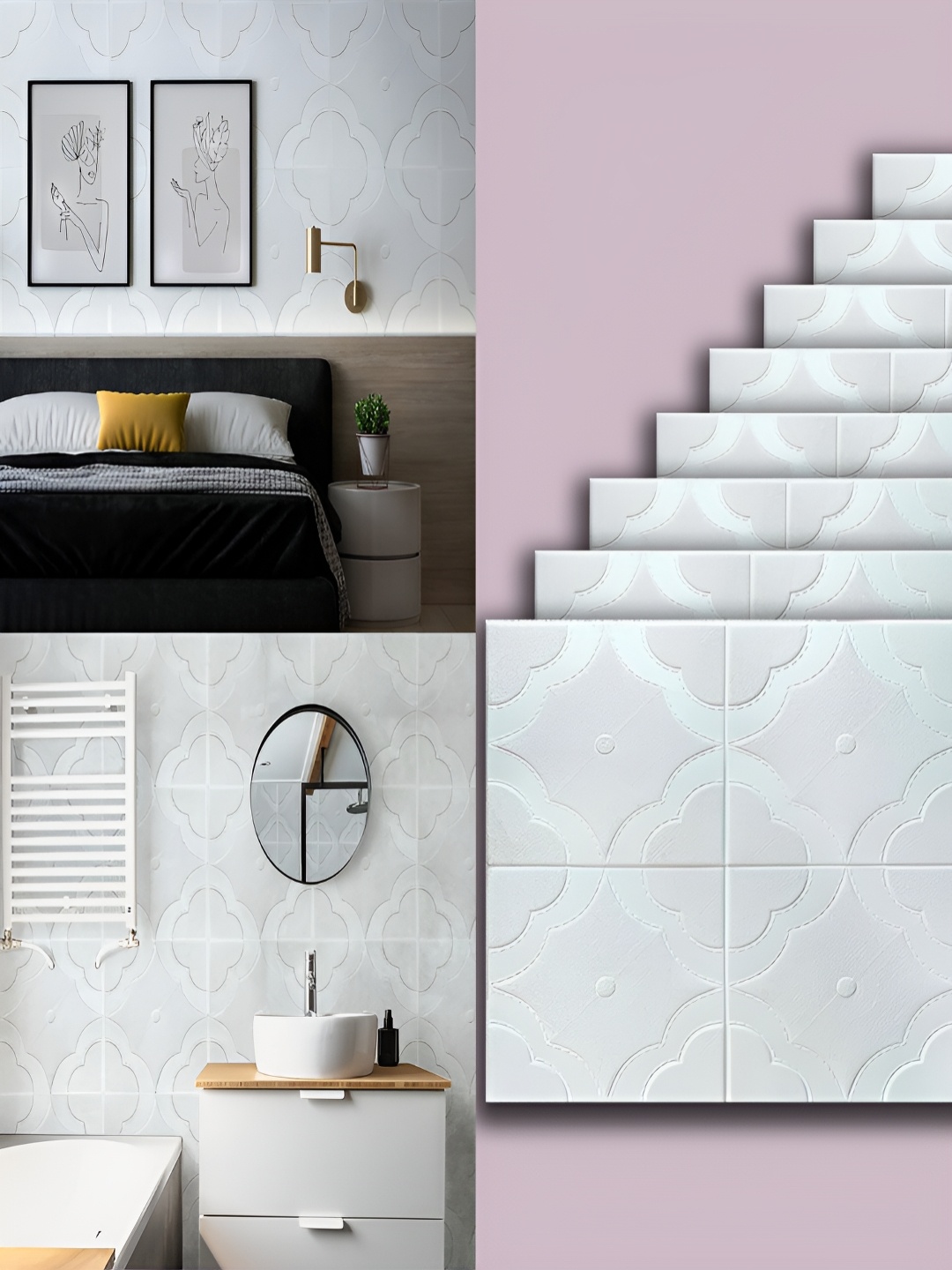 

Lukzer 8-Pcs White & Pink Floral Self-Adhesive Wall Panels