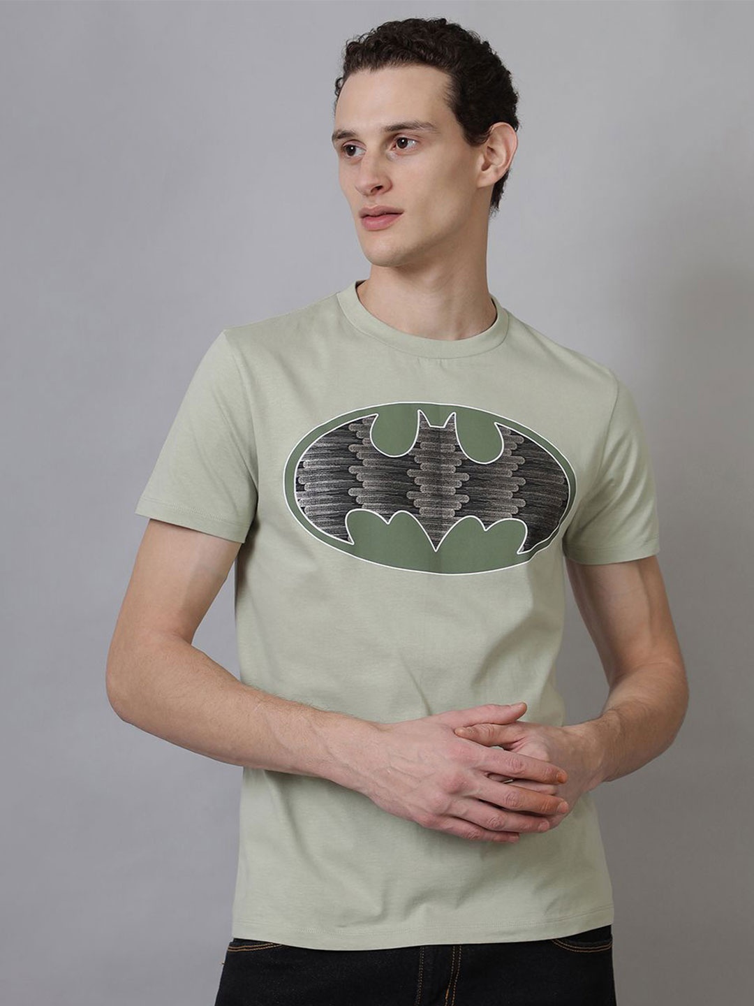 

Free Authority Men Batman Printed Pure Cotton T-shirt, Grey