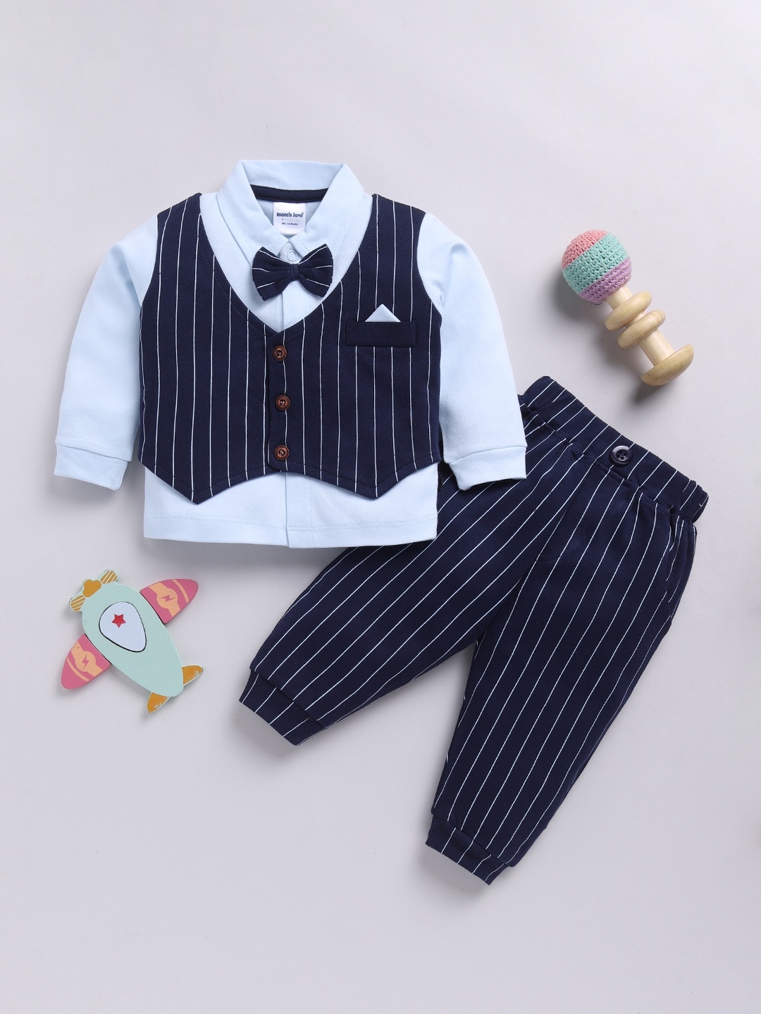 

Moms Love Infant Boys Striped Cotton Shirt & Joggers, Blue