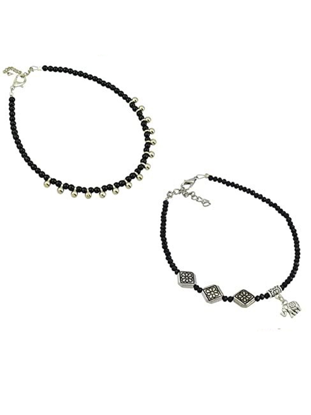 

HIGH TRENDZ Women Set of 2 Anklets, Black