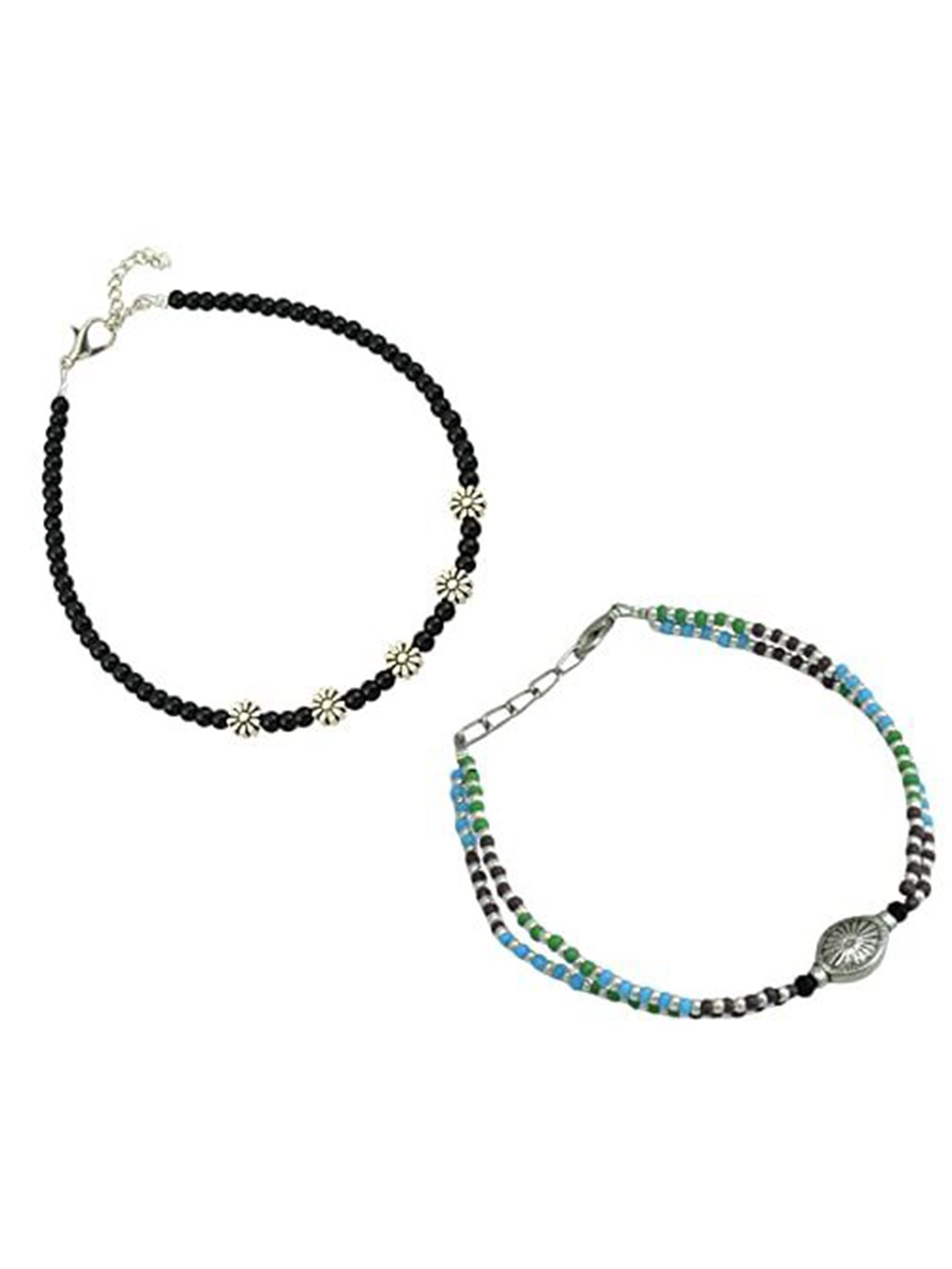 

HIGH TRENDZ Women Set of 2 Anklets, Black