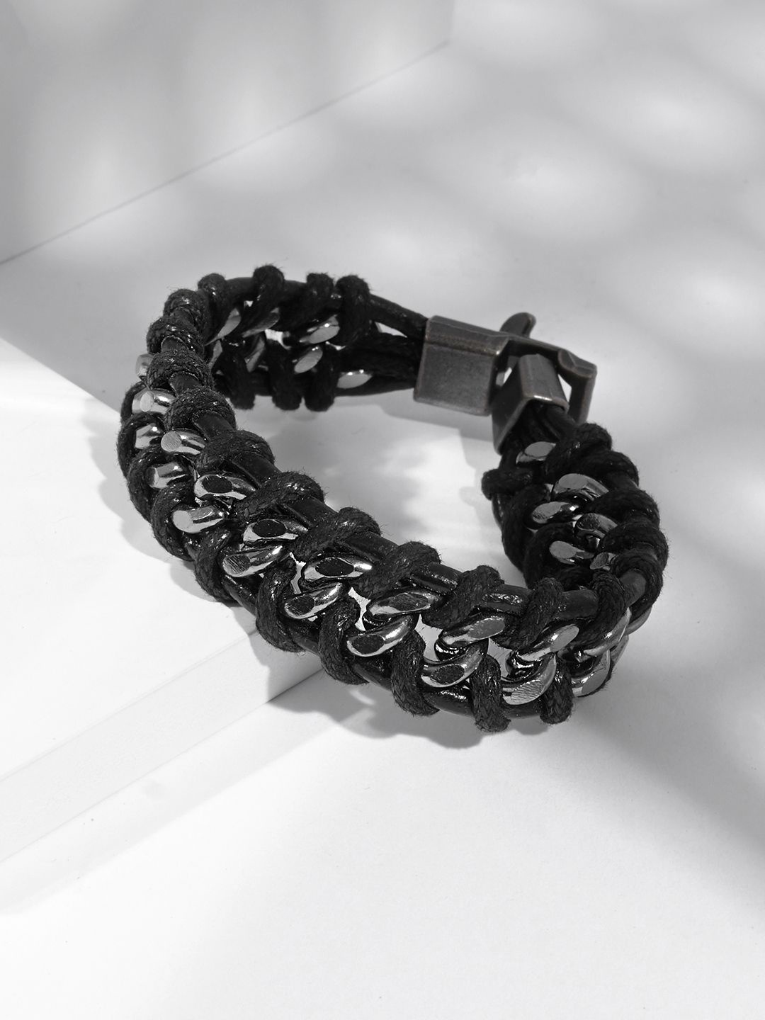 

JOKER & WITCH Men Leather Wraparound Bracelet, Black