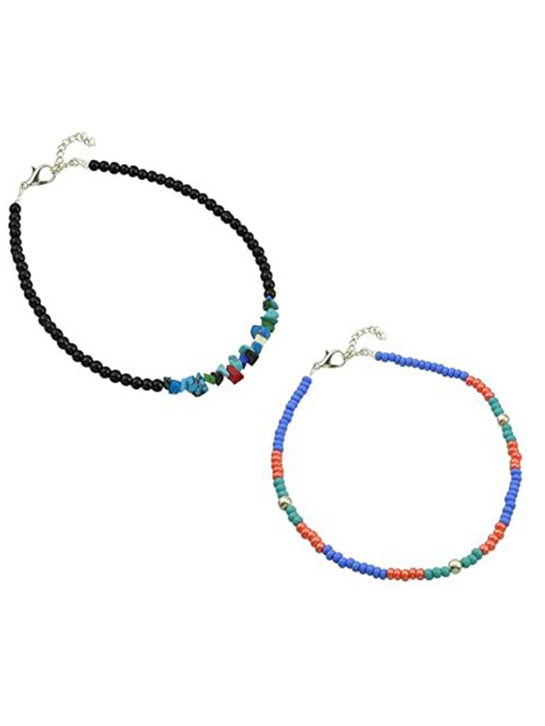 

HIGH TRENDZ Women Set of 2 Anklets, Black