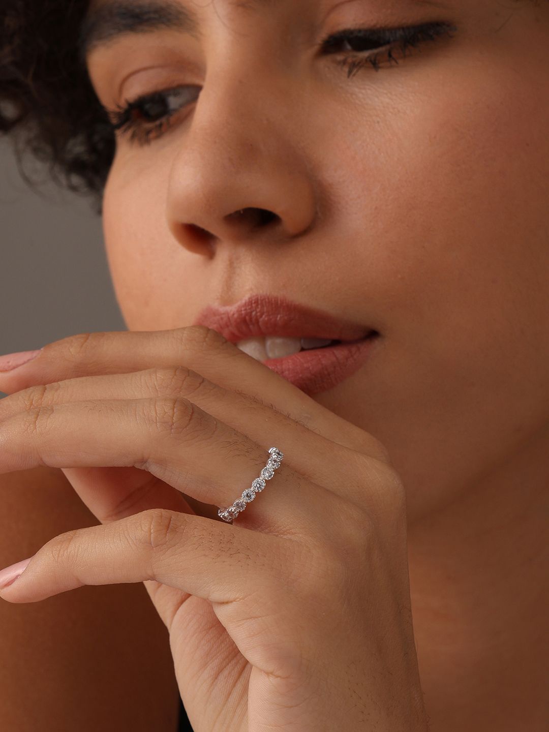 

LeCalla 925 Sterling Silver Silver-Plated CZ Stone-Studded Finger Ring