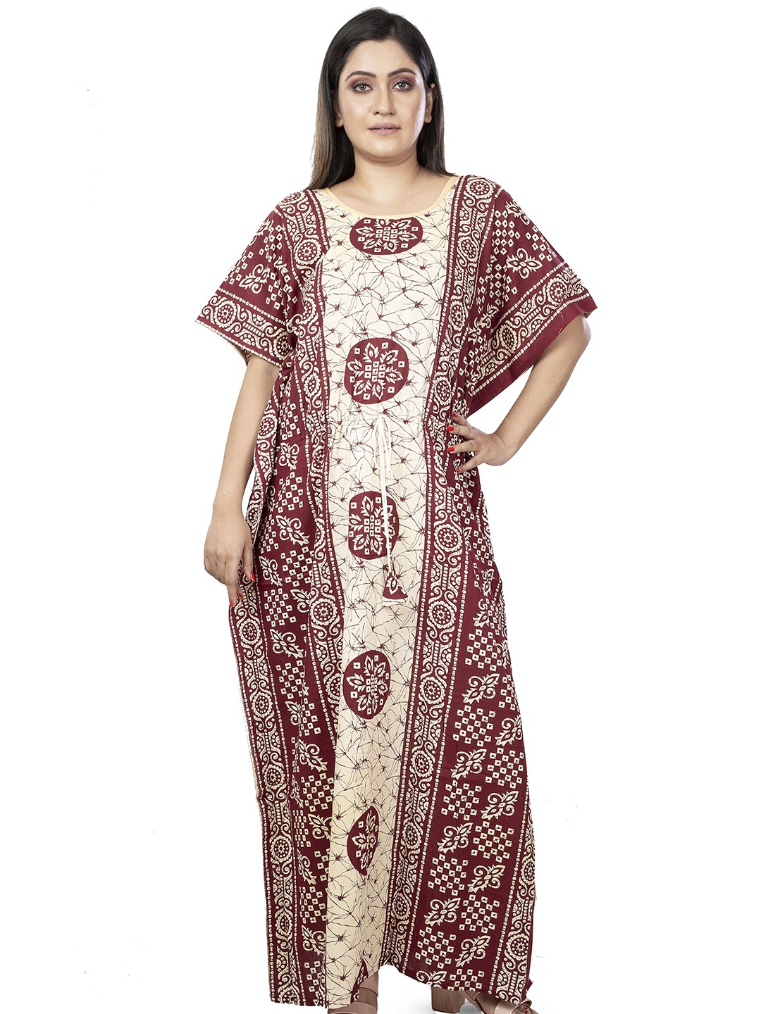 

Laa Calcutta Printed Pure Cotton Maxi Nightdress, Beige