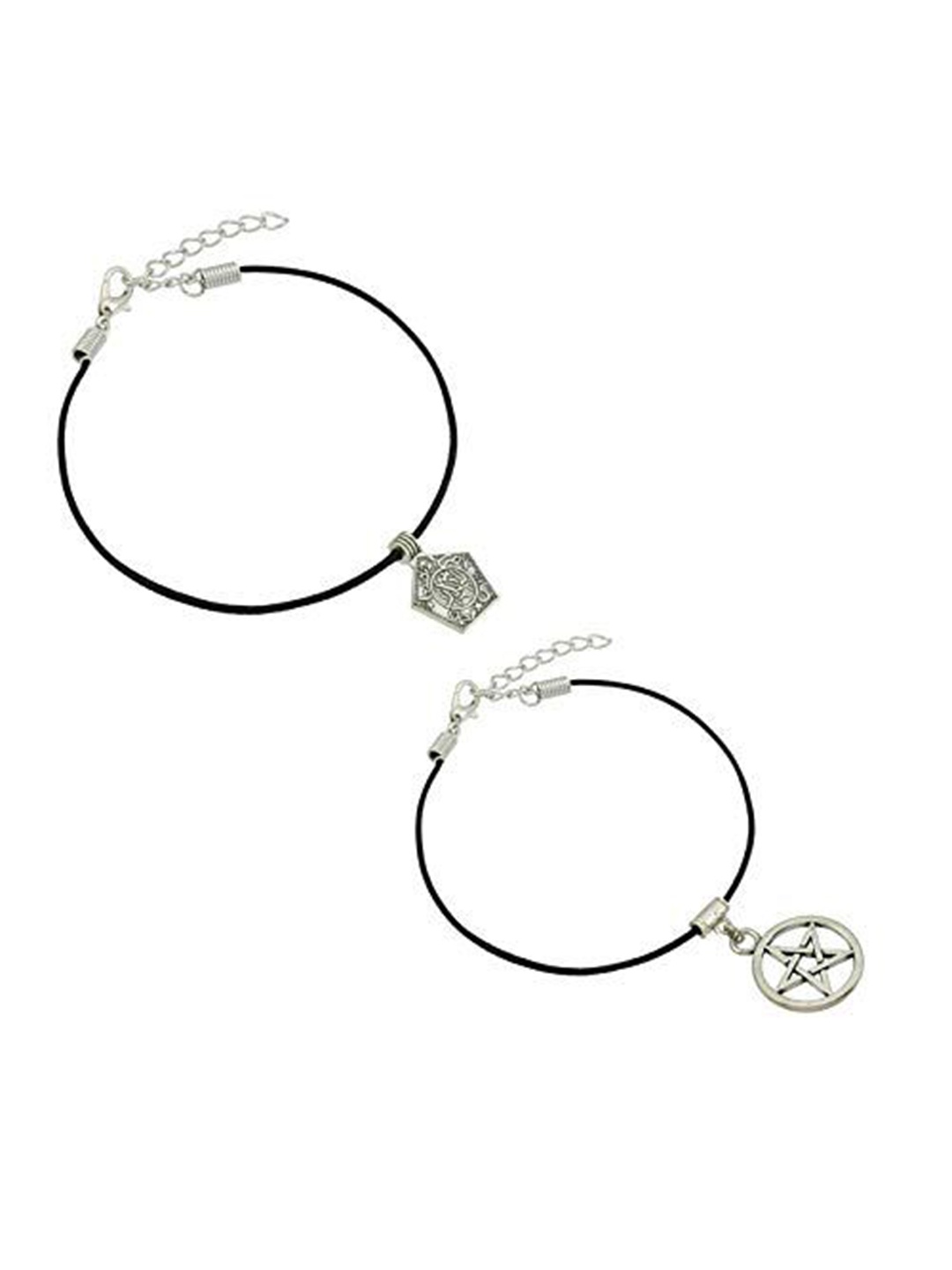 

HIGH TRENDZ Women Set of 2 Anklets, Black