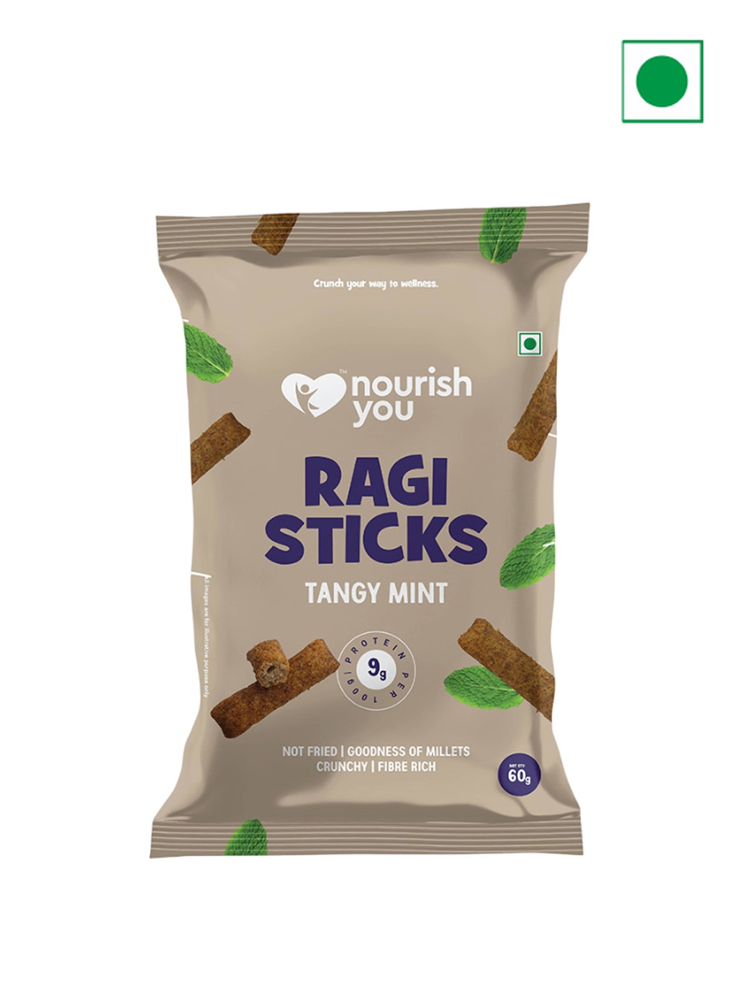 

Nourish You Pack Of 2 Millet Snack - Ragi Sticks( Chips ) - Tangy Mint Flavor -60 g, Beige