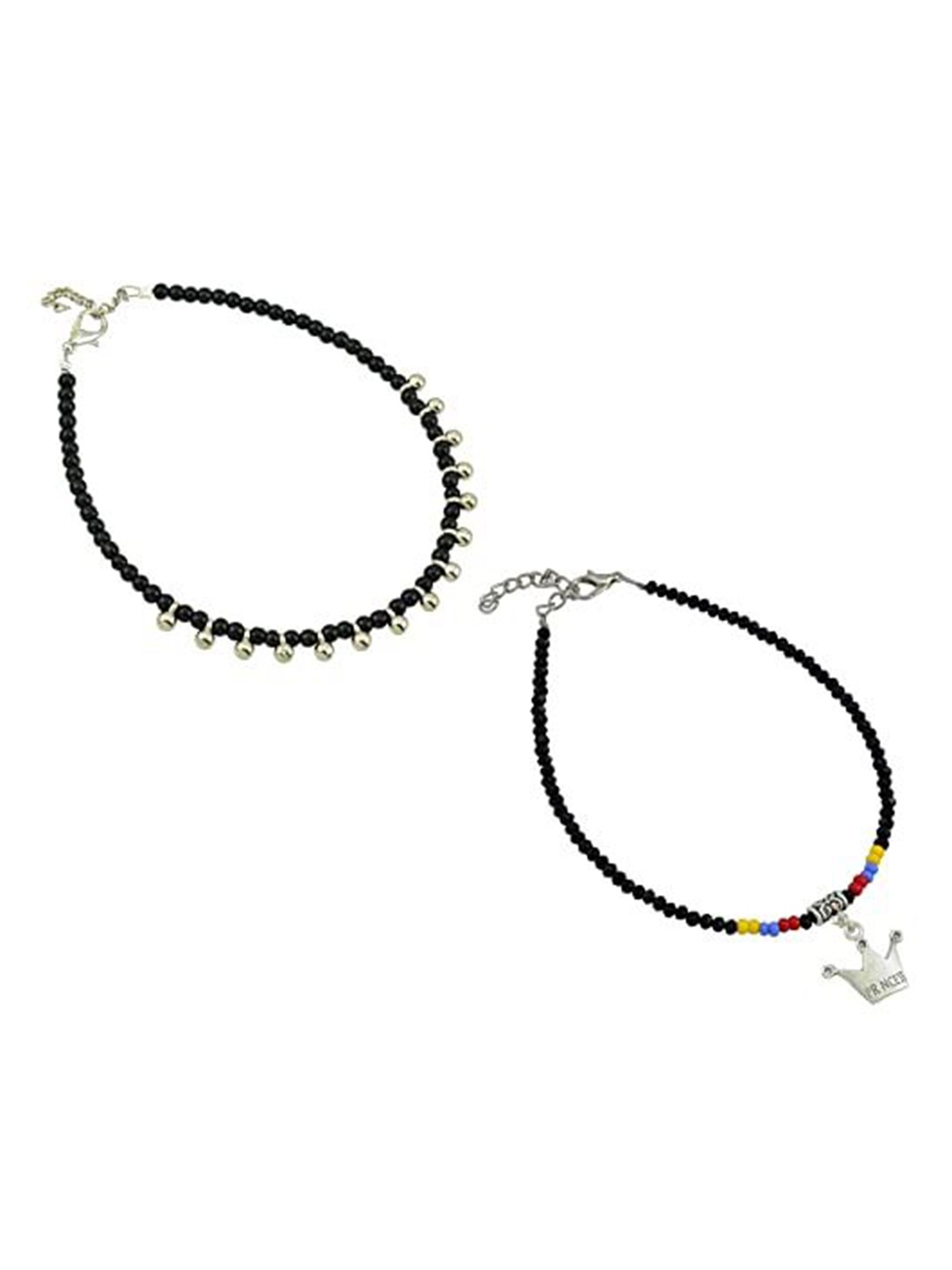 

HIGH TRENDZ Women Set of 2 Anklets, Black
