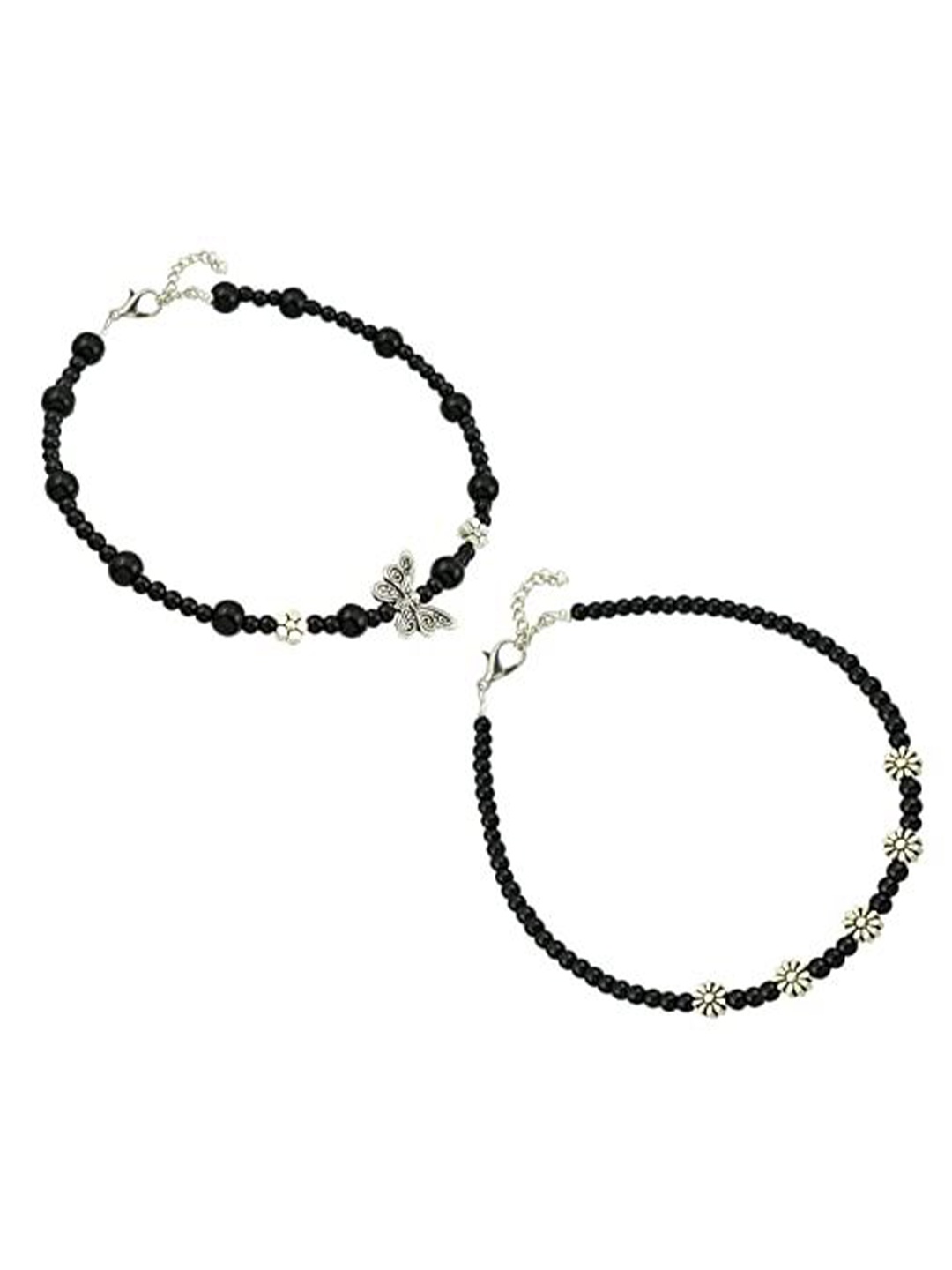 

HIGH TRENDZ Women Set of 2 Anklets, Black