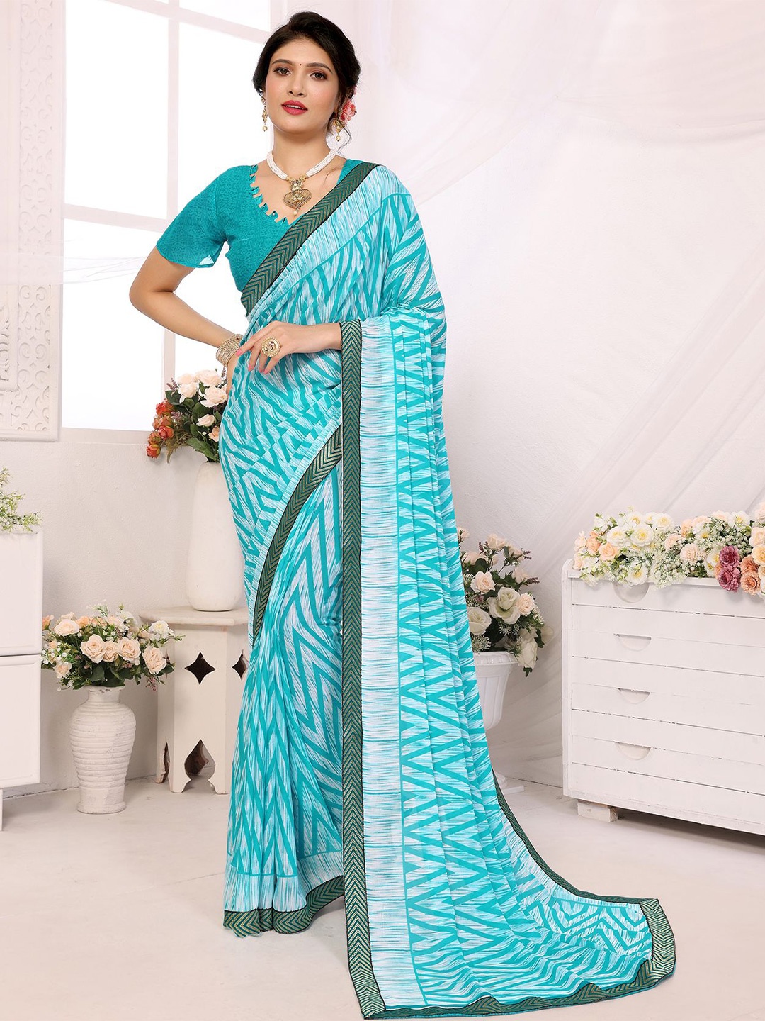 

KALINI Poly Georgette Saree, Blue