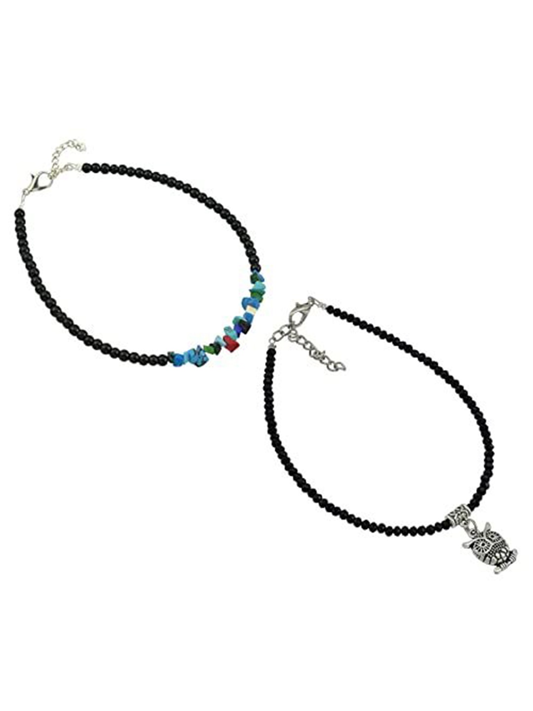 

HIGH TRENDZ Women Set of 2 Anklets, Black