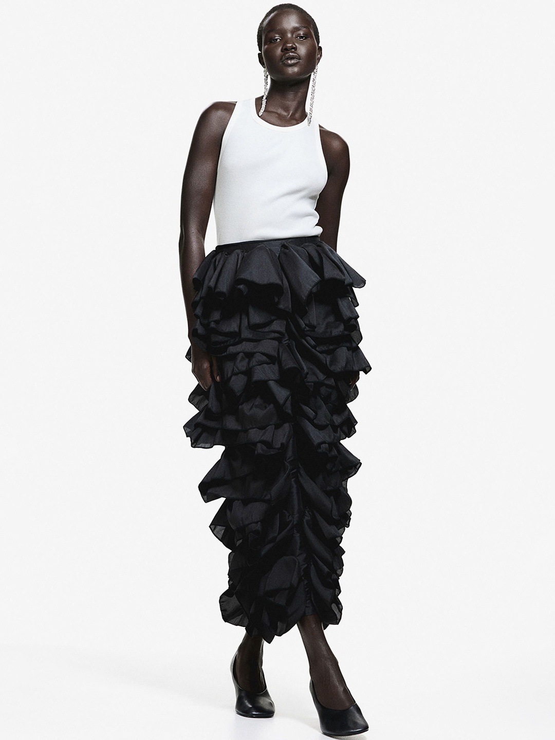 

H&M Women Ruffled Maxi Skirt, Black