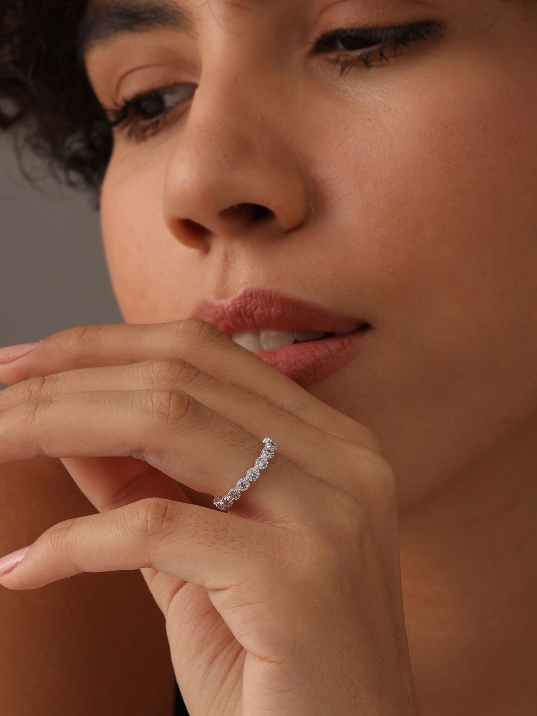 

LeCalla 925 Sterling Silver -Plated CZ-Studded Finger Ring