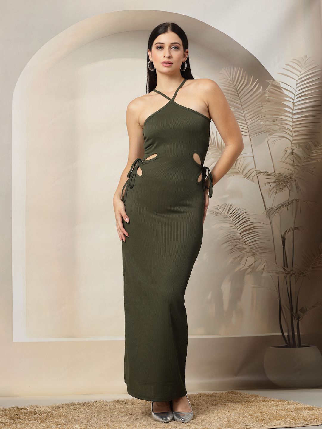 

aayu Halter Neck Bodycon Maxi Dress, Green