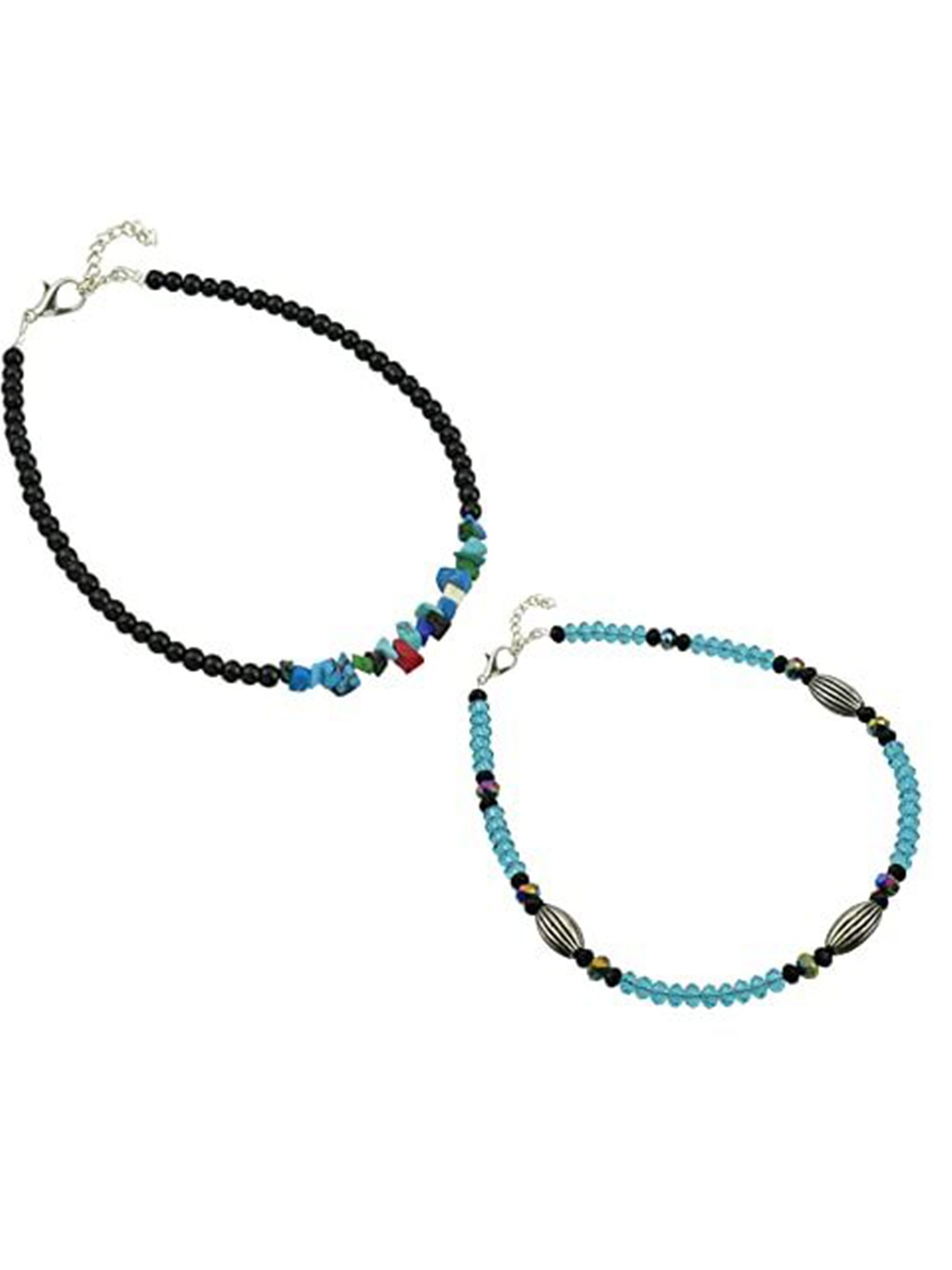 

HIGH TRENDZ Women Set of 2 Anklets, Black
