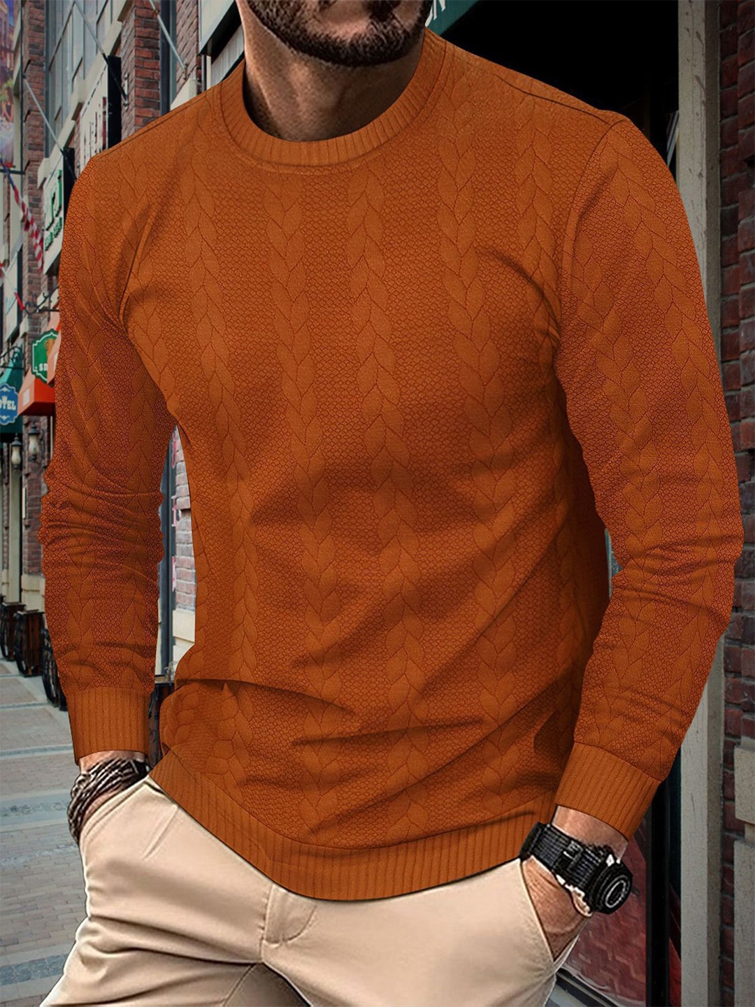 

StyleCast x Revolte Men Ribbed Pullover, Orange