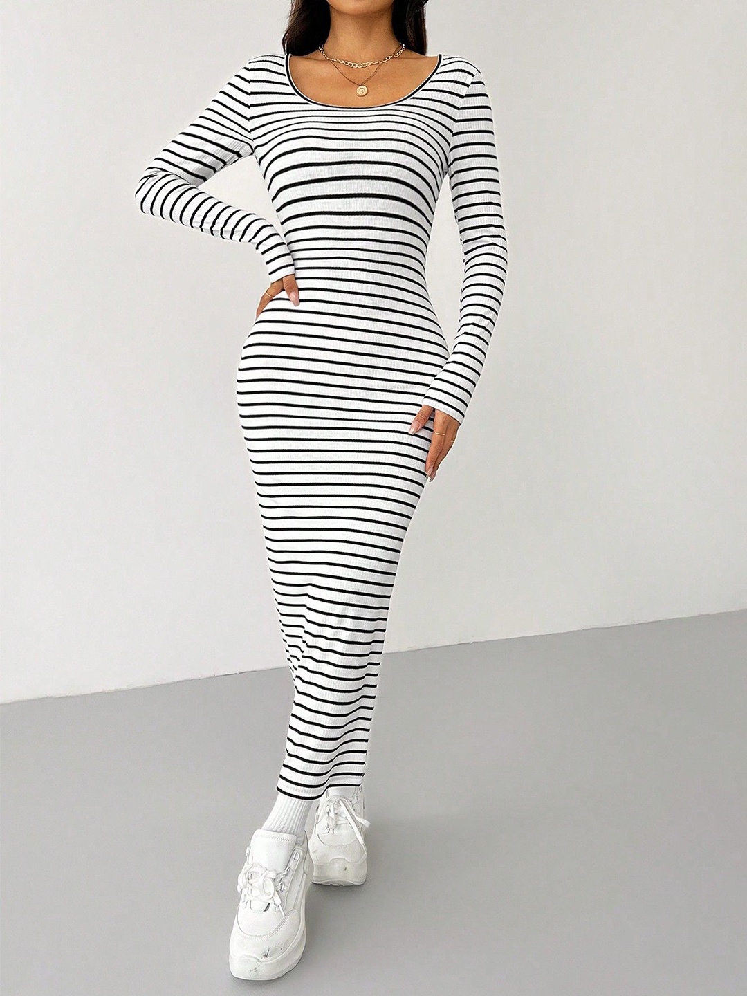 

StyleCast x Revolte Striped Bodycon Maxi Dress, White