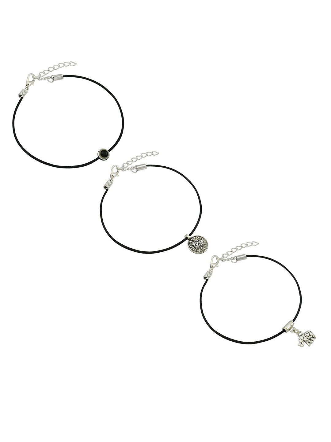 

HIGH TRENDZ Women Set of 2 Anklets, Black