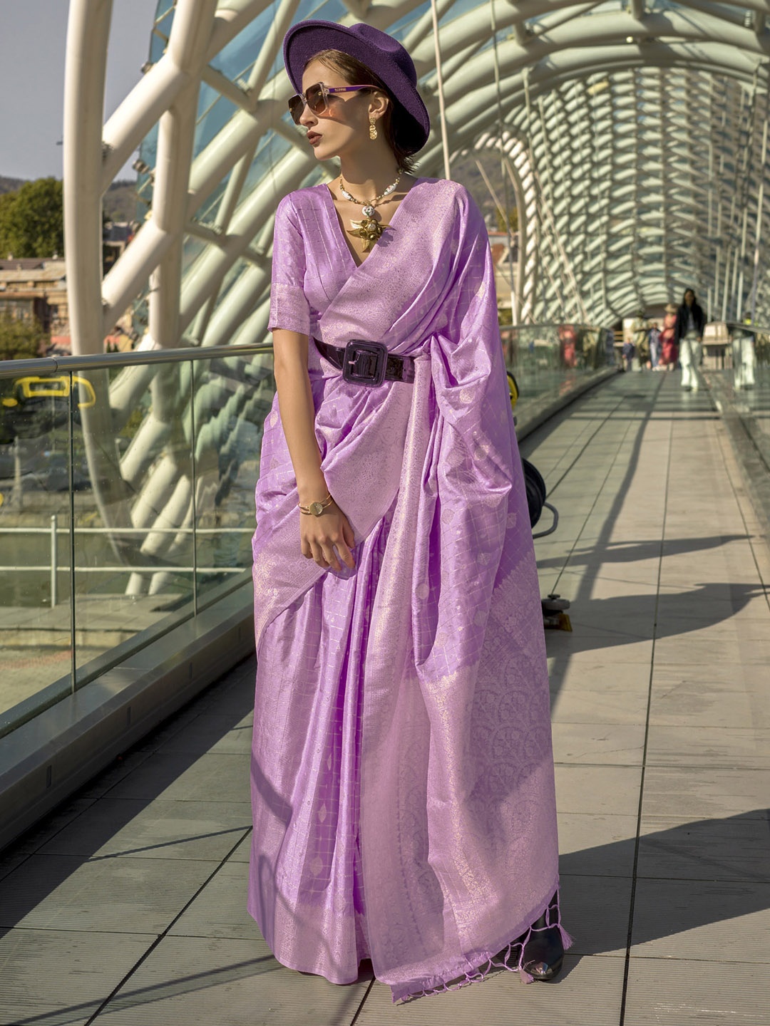 

Mitera Woven Design Zari Silk Blend Saree, Purple