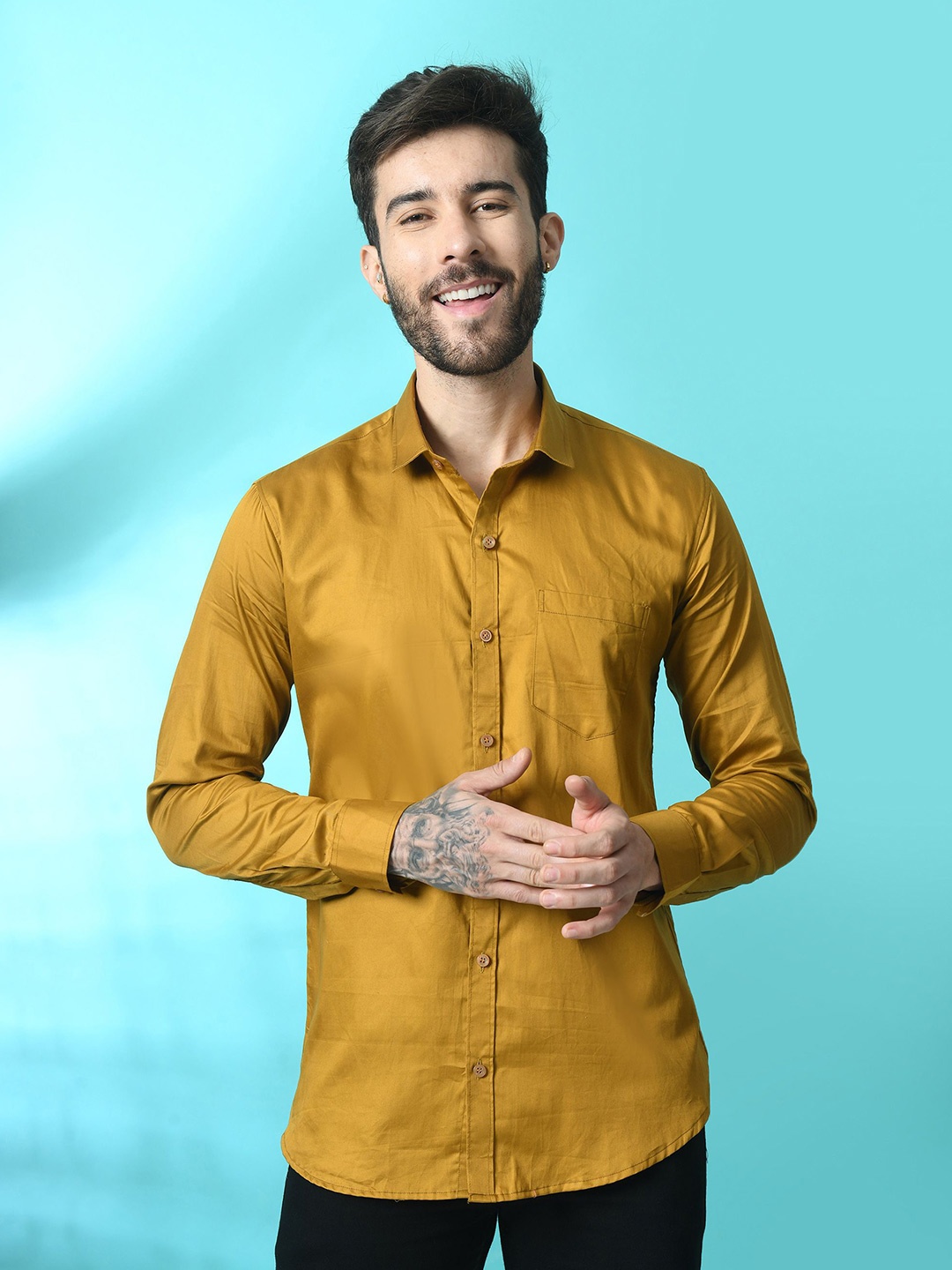 

Tanip Men Comfort Polka Dot Sheer Printed Casual Shirt, Yellow