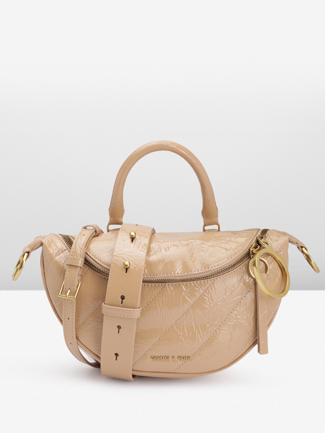 

CHARLES & KEITH Textured Structured Handheld Bag, Beige