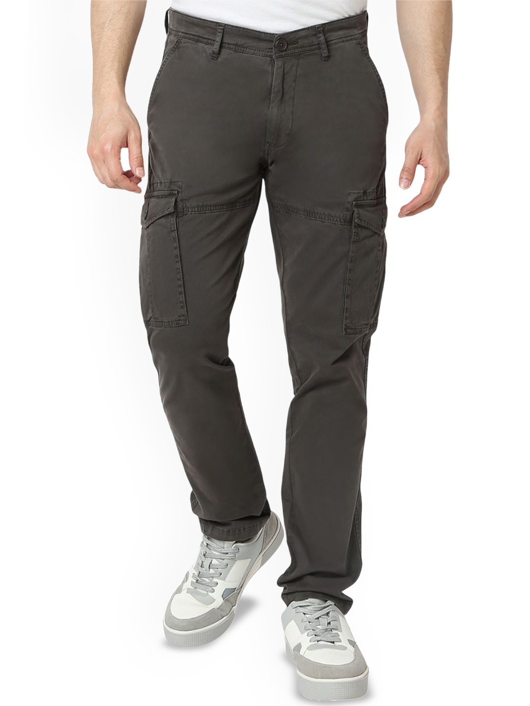 

SPYKAR Cotton Mid Rise Cargo Trousers, Grey