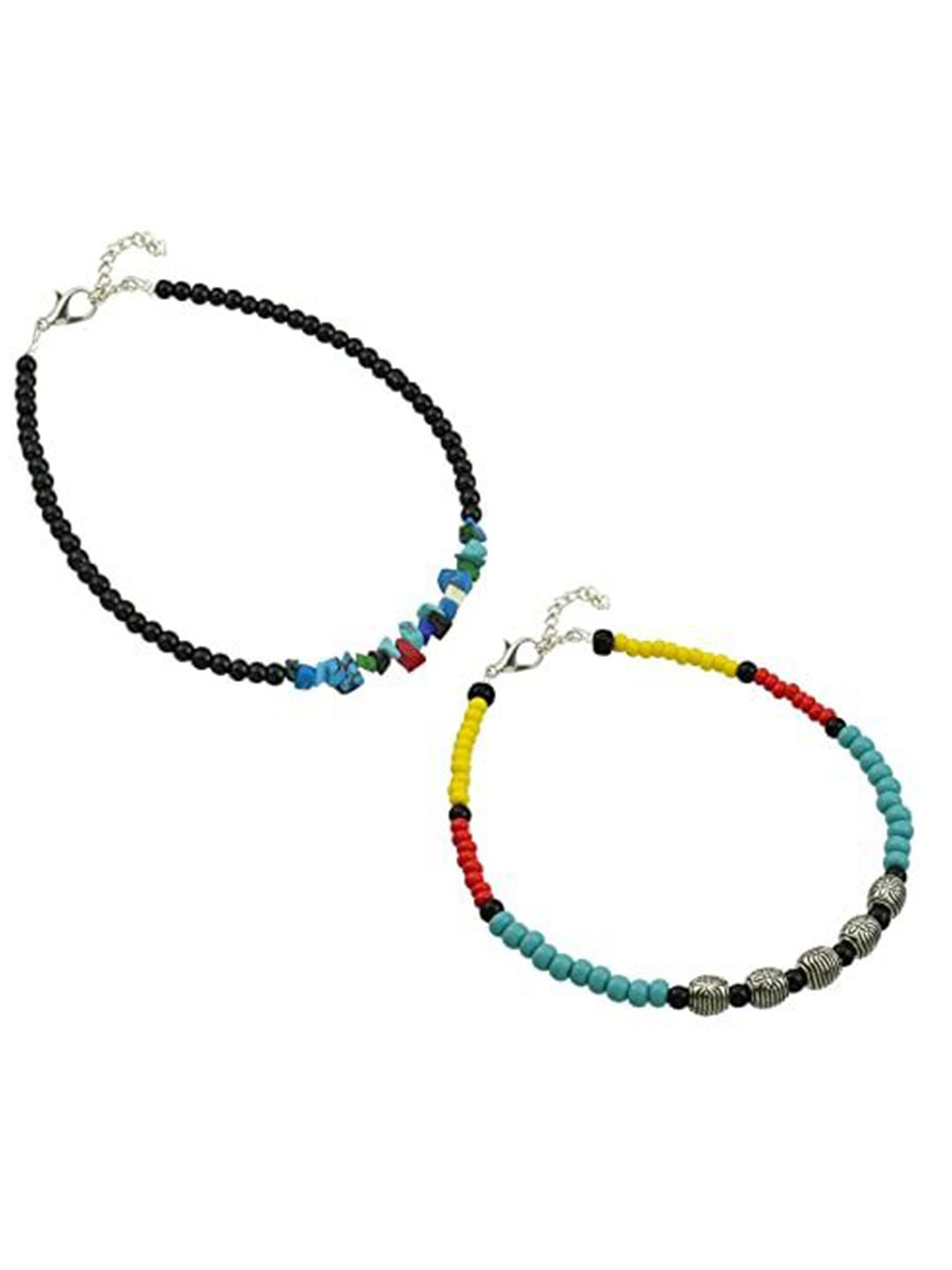 

HIGH TRENDZ Women Set of 2 Anklets, Black