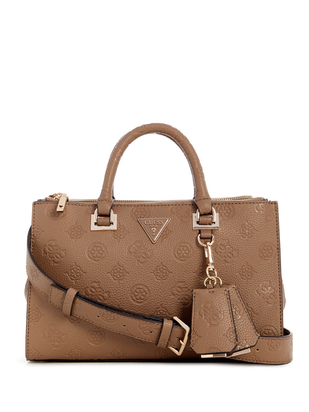 

GUESS Floral Textured Structured Handheld Bag, Brown