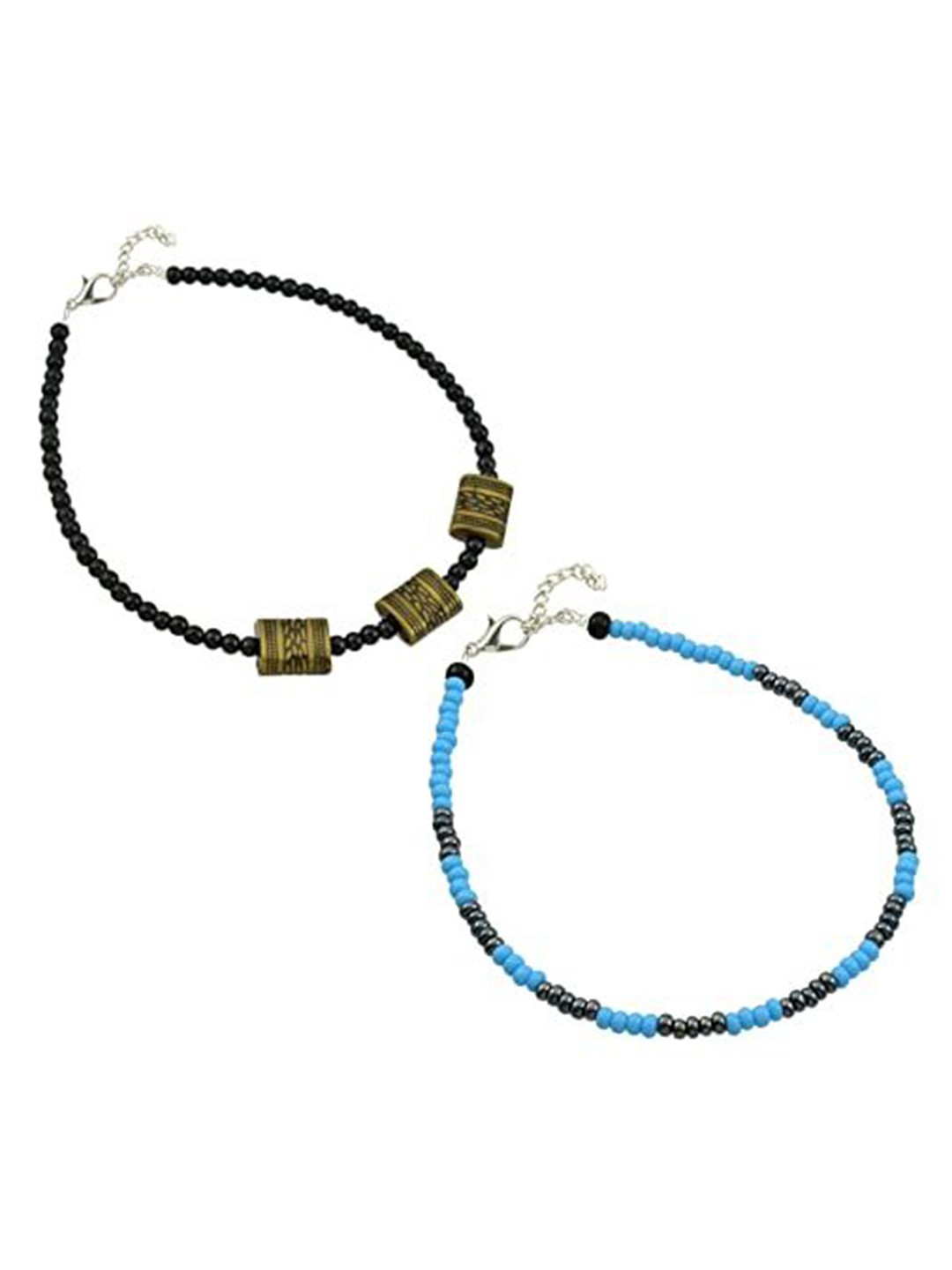 

HIGH TRENDZ Women Set of 2 Anklets, Black