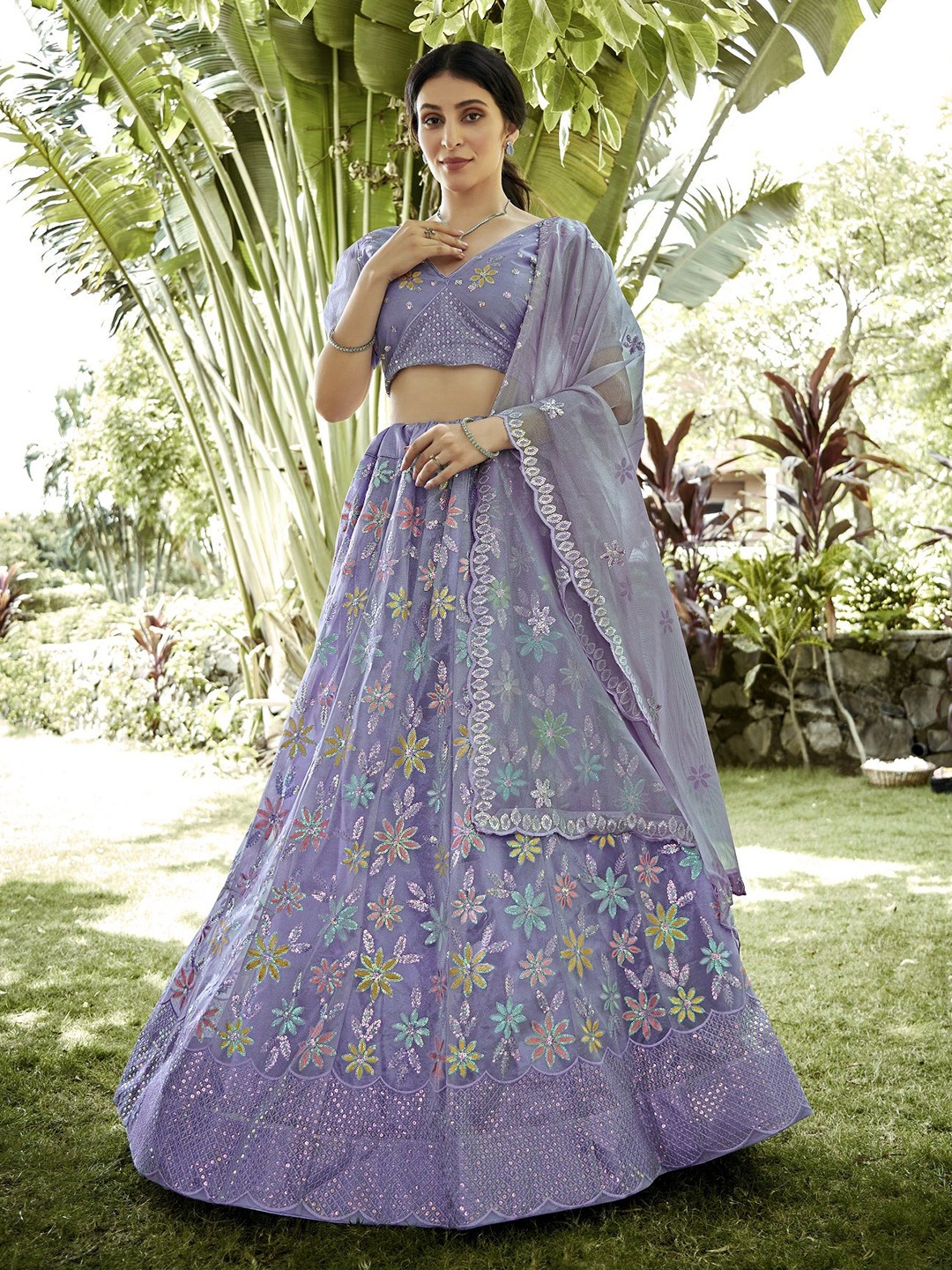 

Warthy Ent Embroidered Sequinned Semi-Stitched Lehenga & Unstitched Blouse With Dupatta, Purple