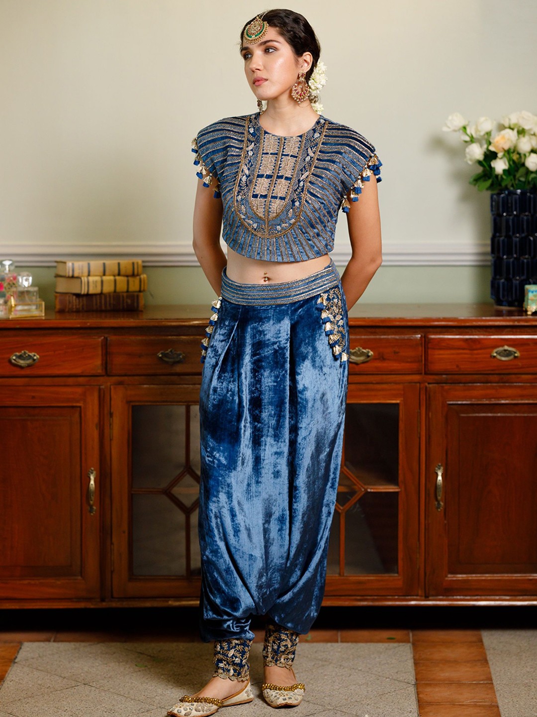 

Payal Singhal Embroidered Velvet Maxi Dress, Navy blue