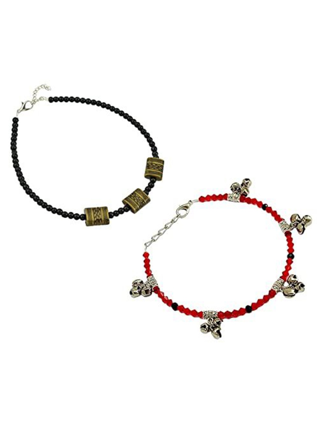 

HIGH TRENDZ Women Set of 2 Anklets, Black