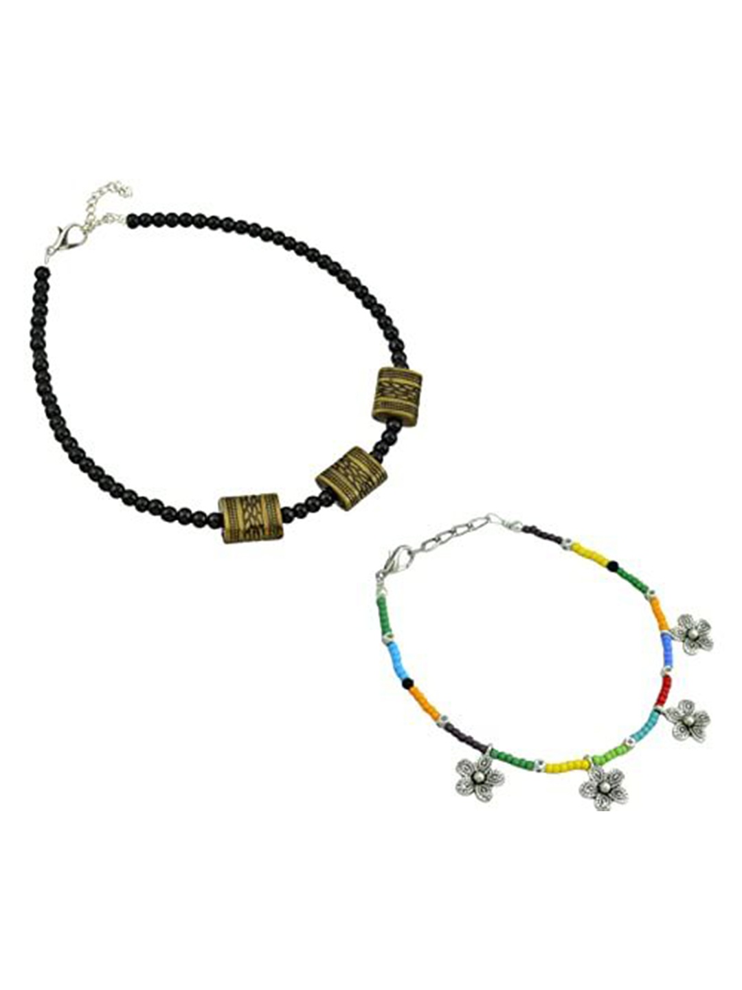 

HIGH TRENDZ Women Set of 2 Anklets, Black