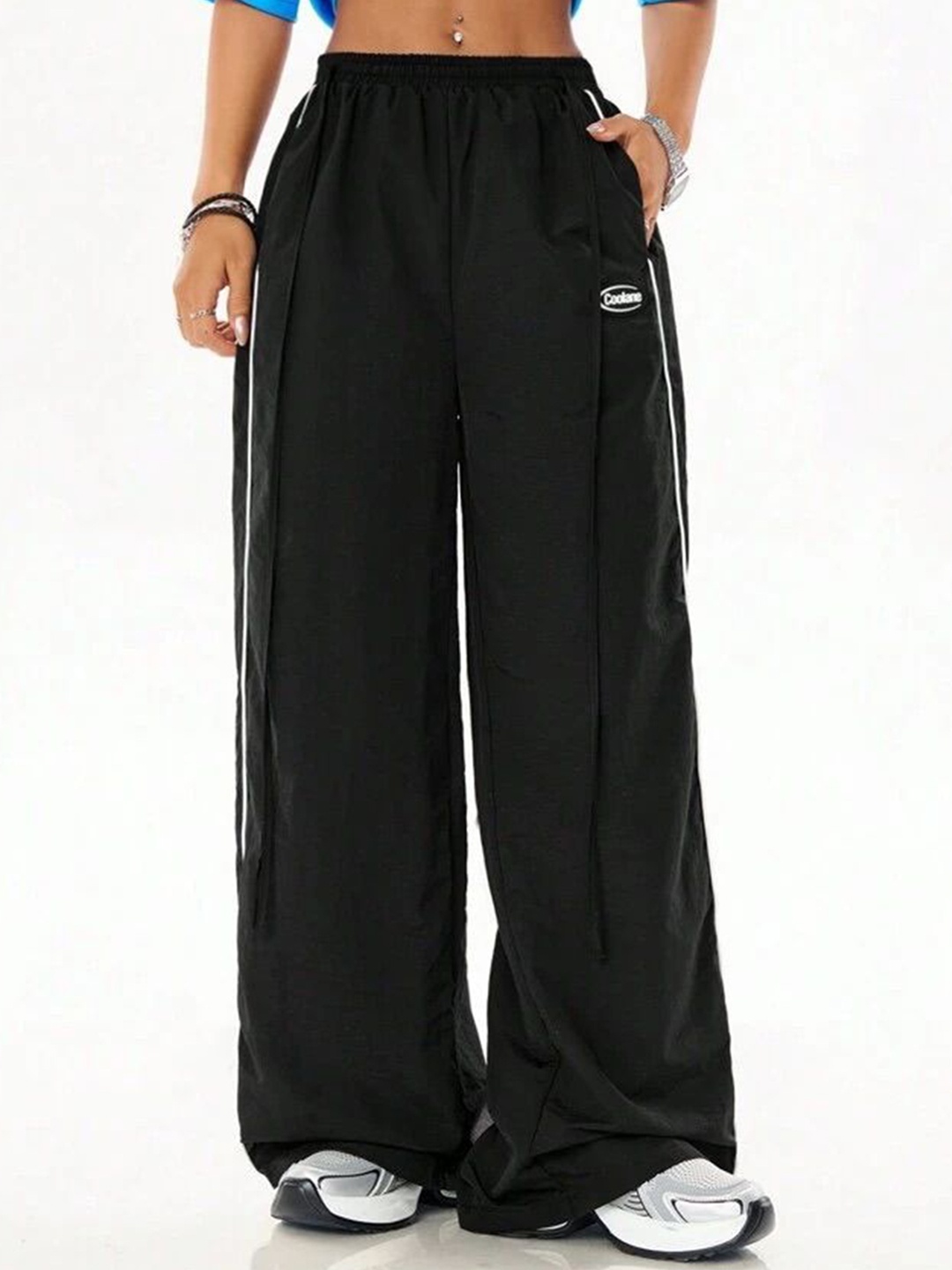 

TABADTOD Women Striped Relaxed Loose Fit Trousers, Black