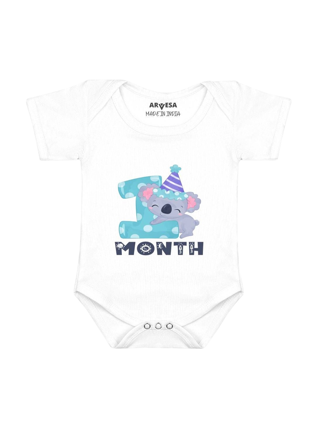 

Arvesa Infants Monthly Milestone Printed Envelope Neck Bodysuit, White