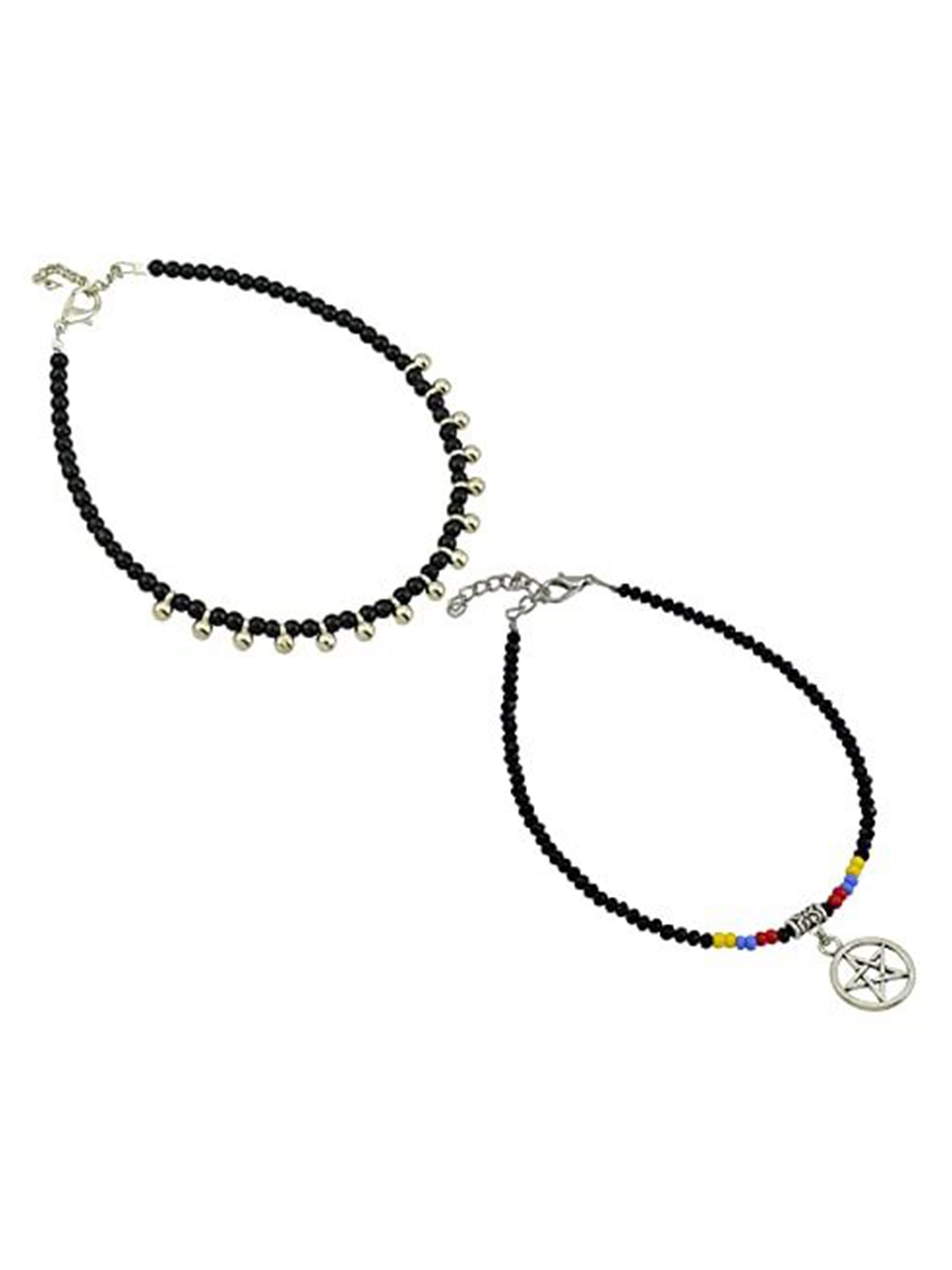 

HIGH TRENDZ Women Set of 2 Anklets, Black