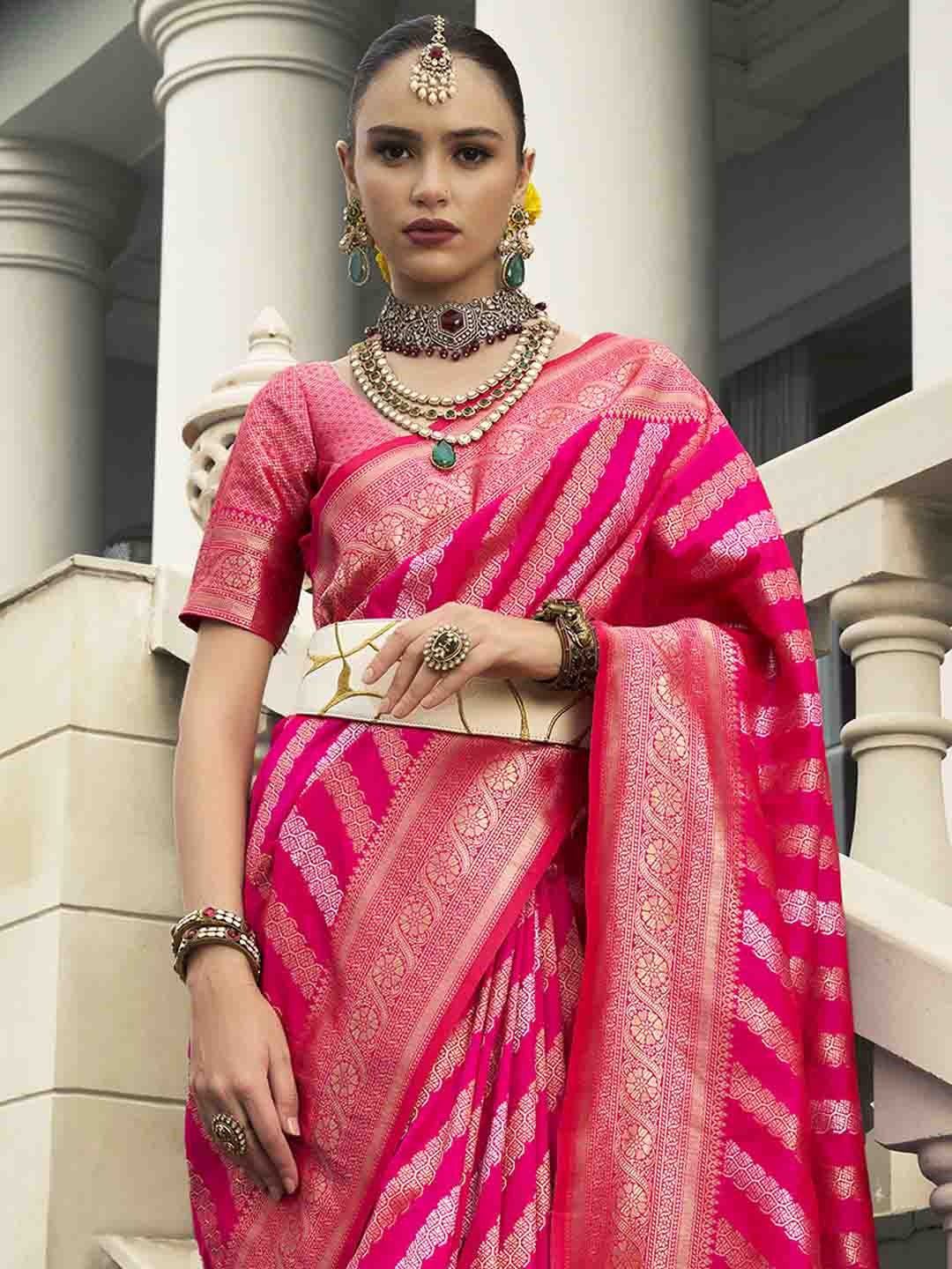 

Anouk Woven Design Zari Silk Blend Kanjeevaram Saree, Pink