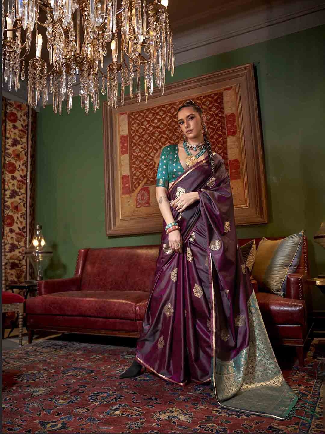 

Mitera Woven Design Zari Satin Saree, Purple