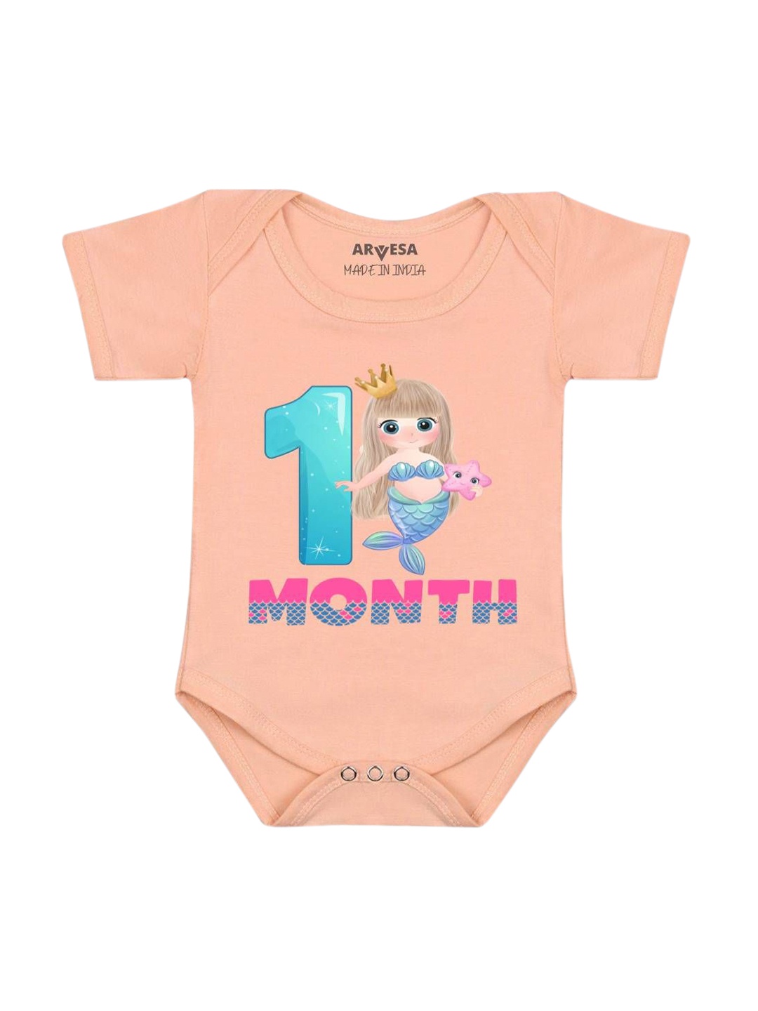 

Arvesa Infants Monthly Milestone Printed Envelope Neck Bodysuit, Peach