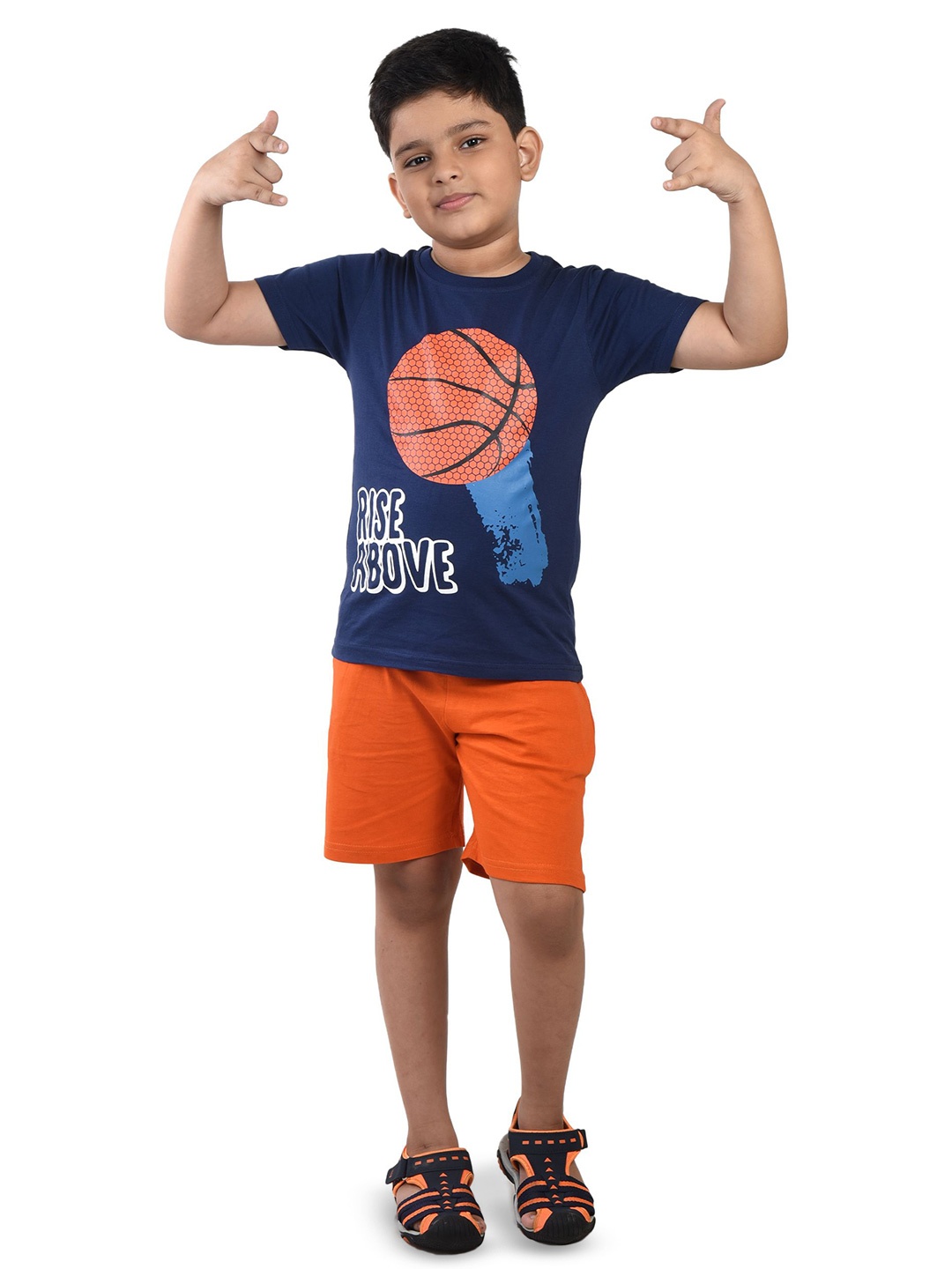 

Clothe Funn Boys Printed T-shirt with Shorts, Navy blue