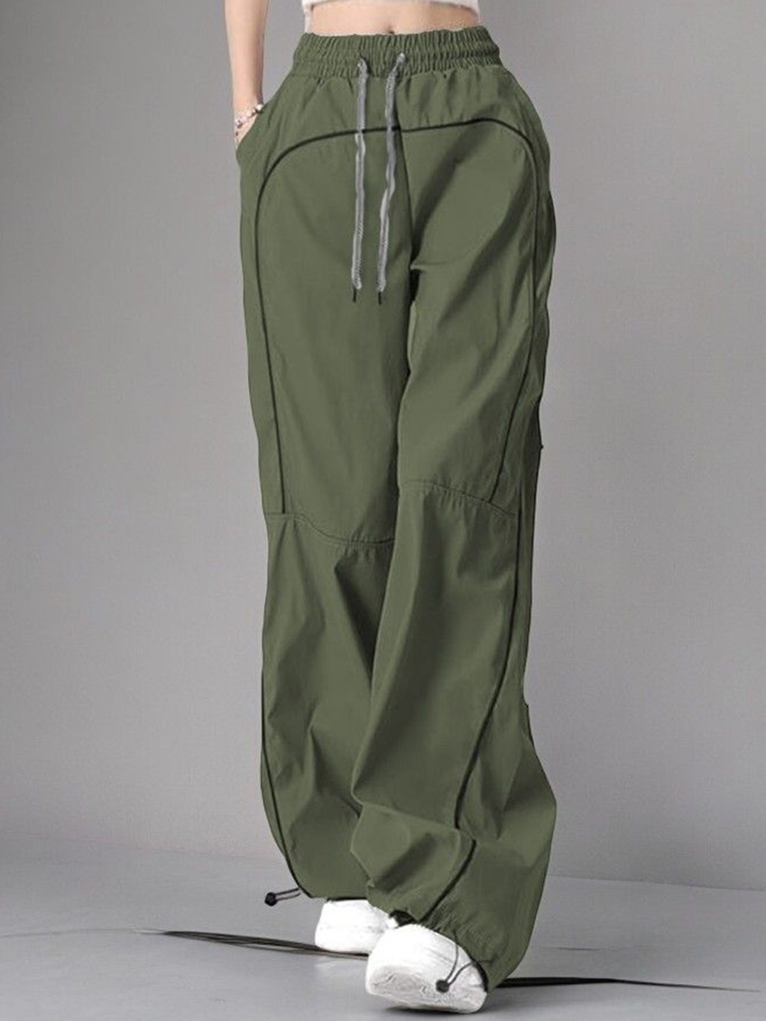 

TABADTOD Women Striped Relaxed Loose Fit Parachute Trousers, Olive