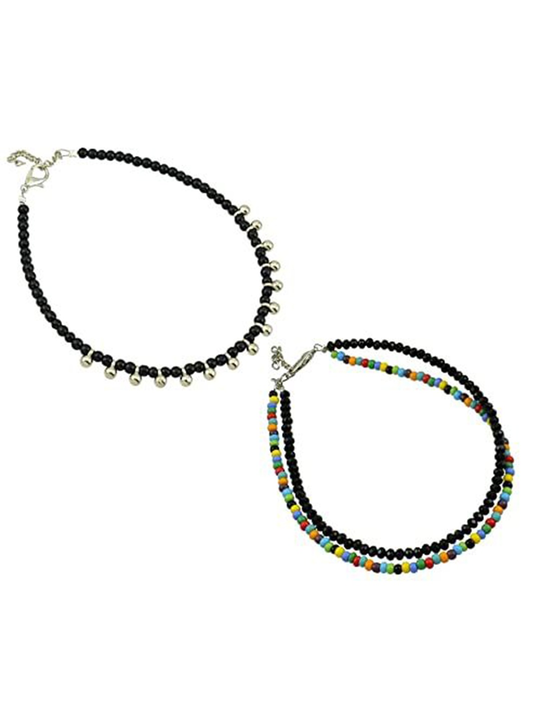 

HIGH TRENDZ Women Set of 2 Anklets, Black