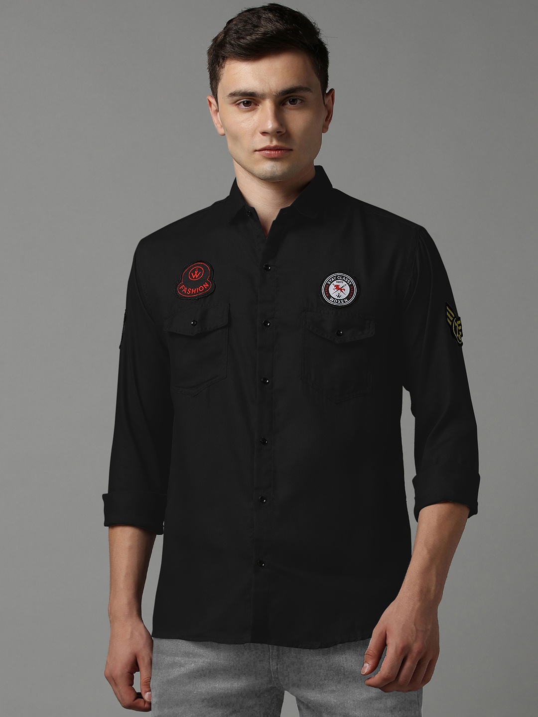 

WOXEN Men Original Opaque Casual Shirt, Black