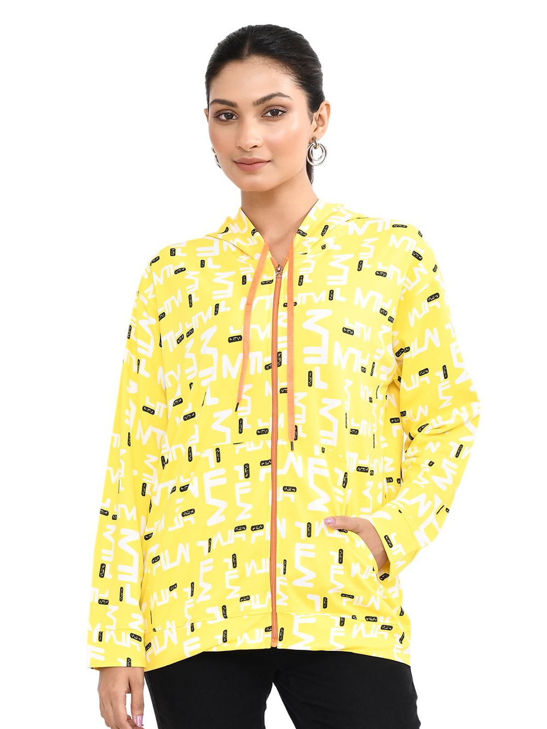 

RAPL Women Printed Hooded Sweatshirt, Yellow